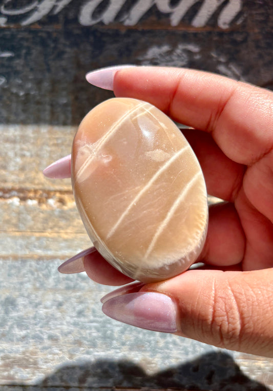 Gorgeous  Rose Gold Moonstone Palm Stone from India