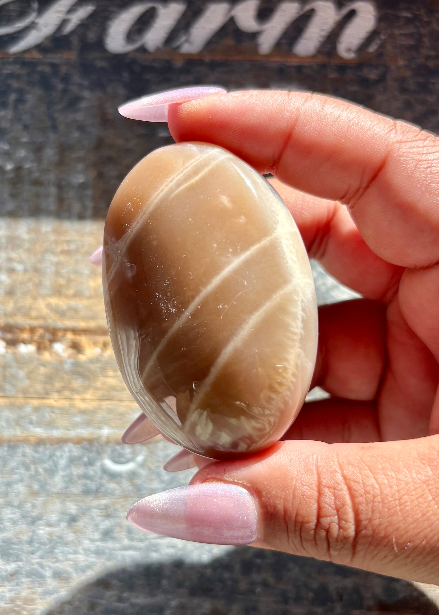 Gorgeous  Rose Gold Moonstone Palm Stone from India