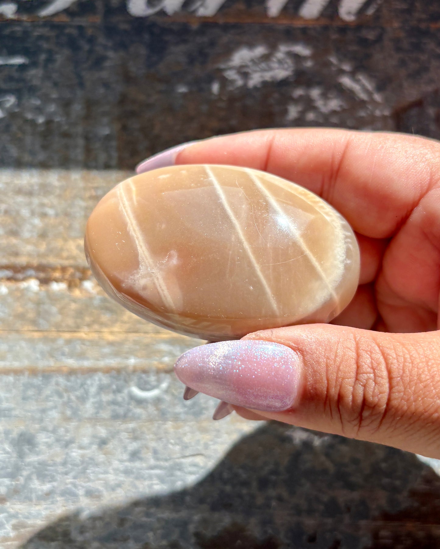 Gorgeous  Rose Gold Moonstone Palm Stone from India