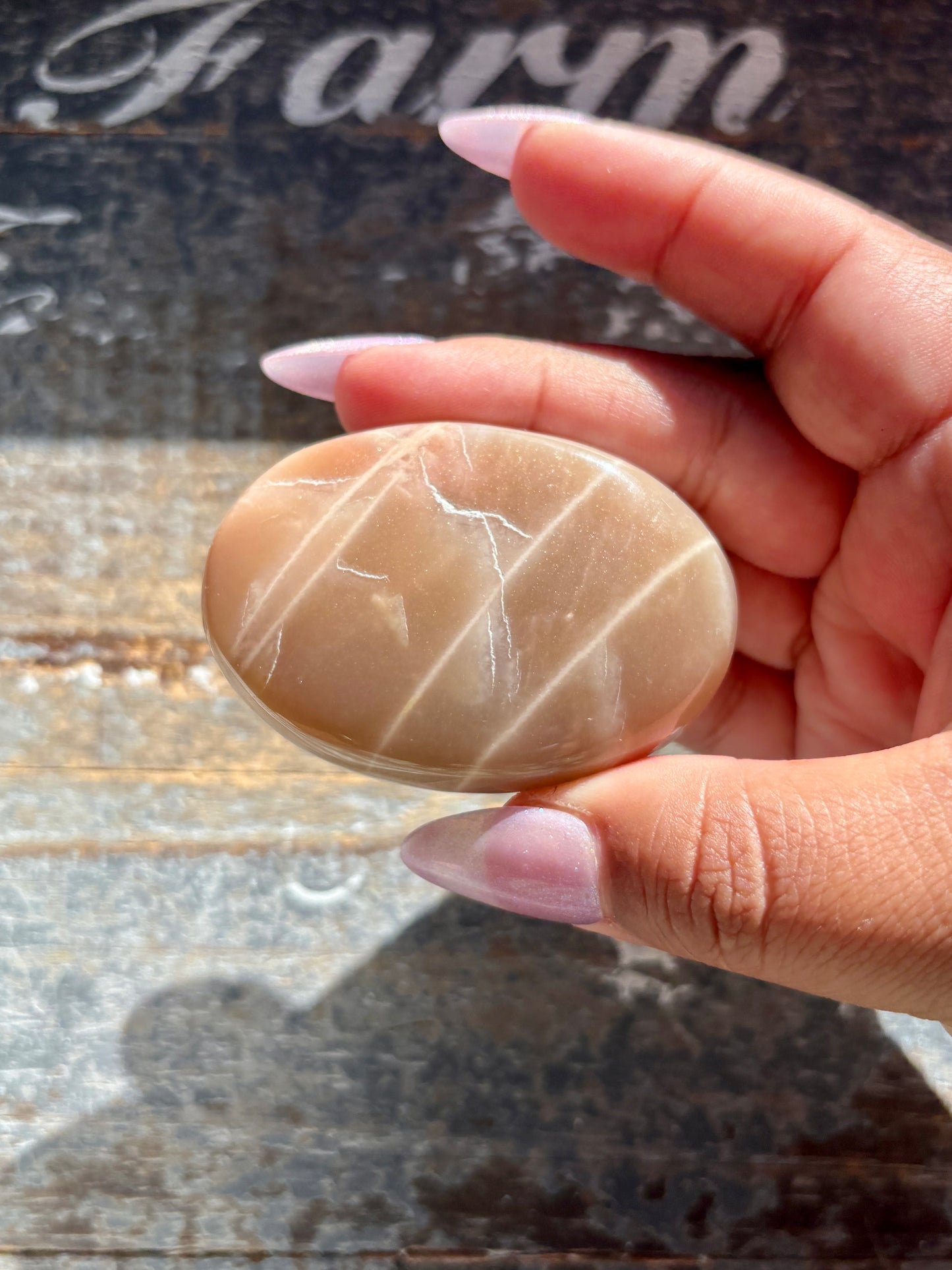 Gorgeous  Rose Gold Moonstone Palm Stone from India