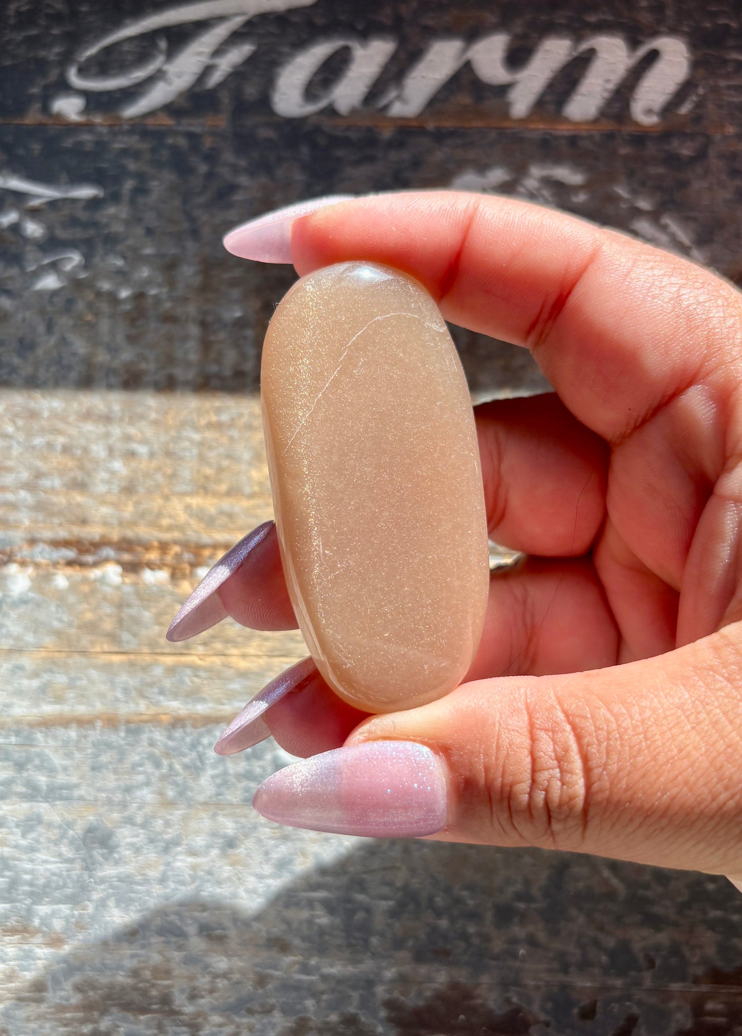 Gorgeous  Rose Gold Moonstone Palm Stone from India