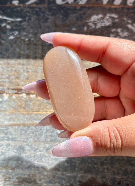 Gorgeous  Rose Gold Moonstone Palm Stone from India