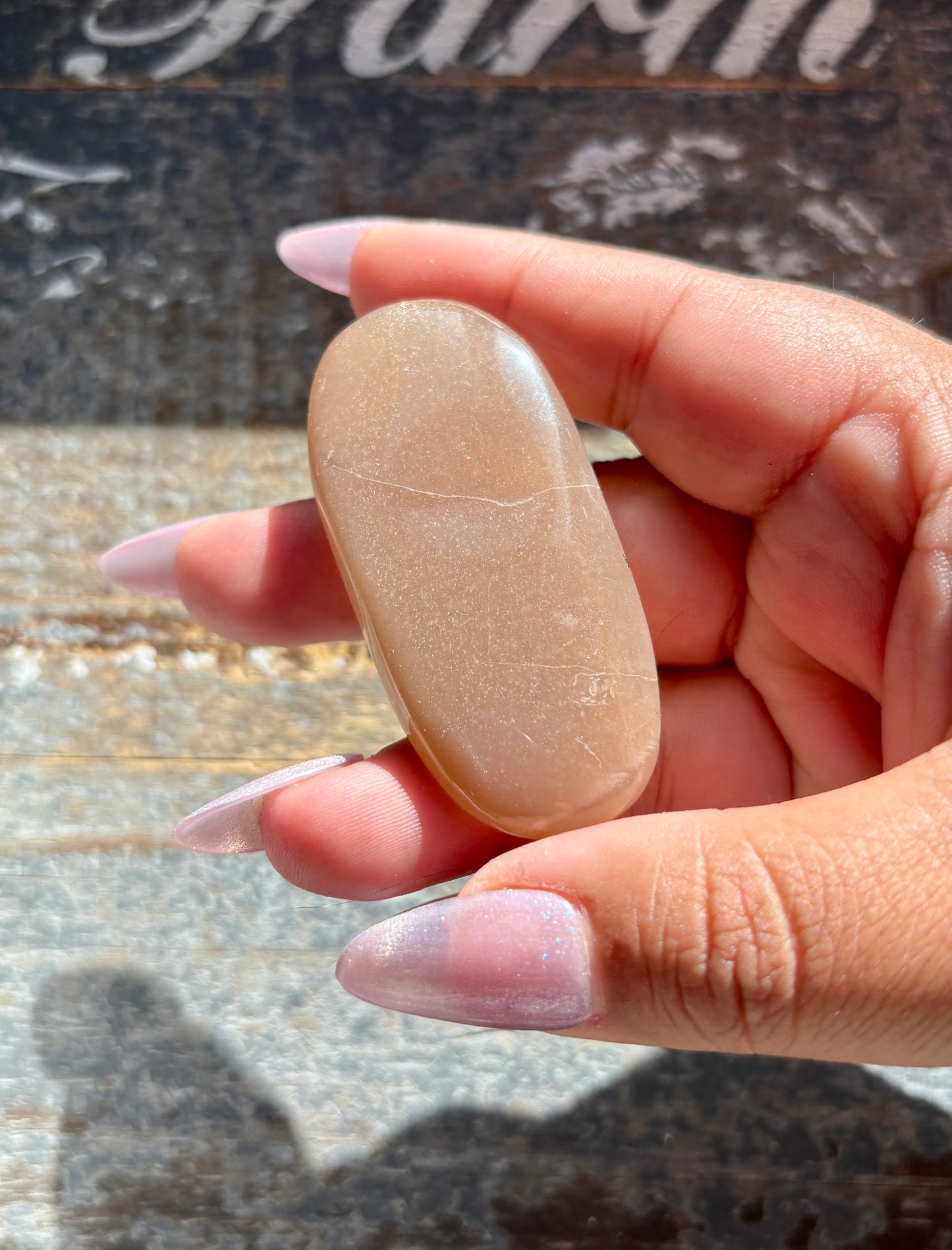 Gorgeous  Rose Gold Moonstone Palm Stone from India