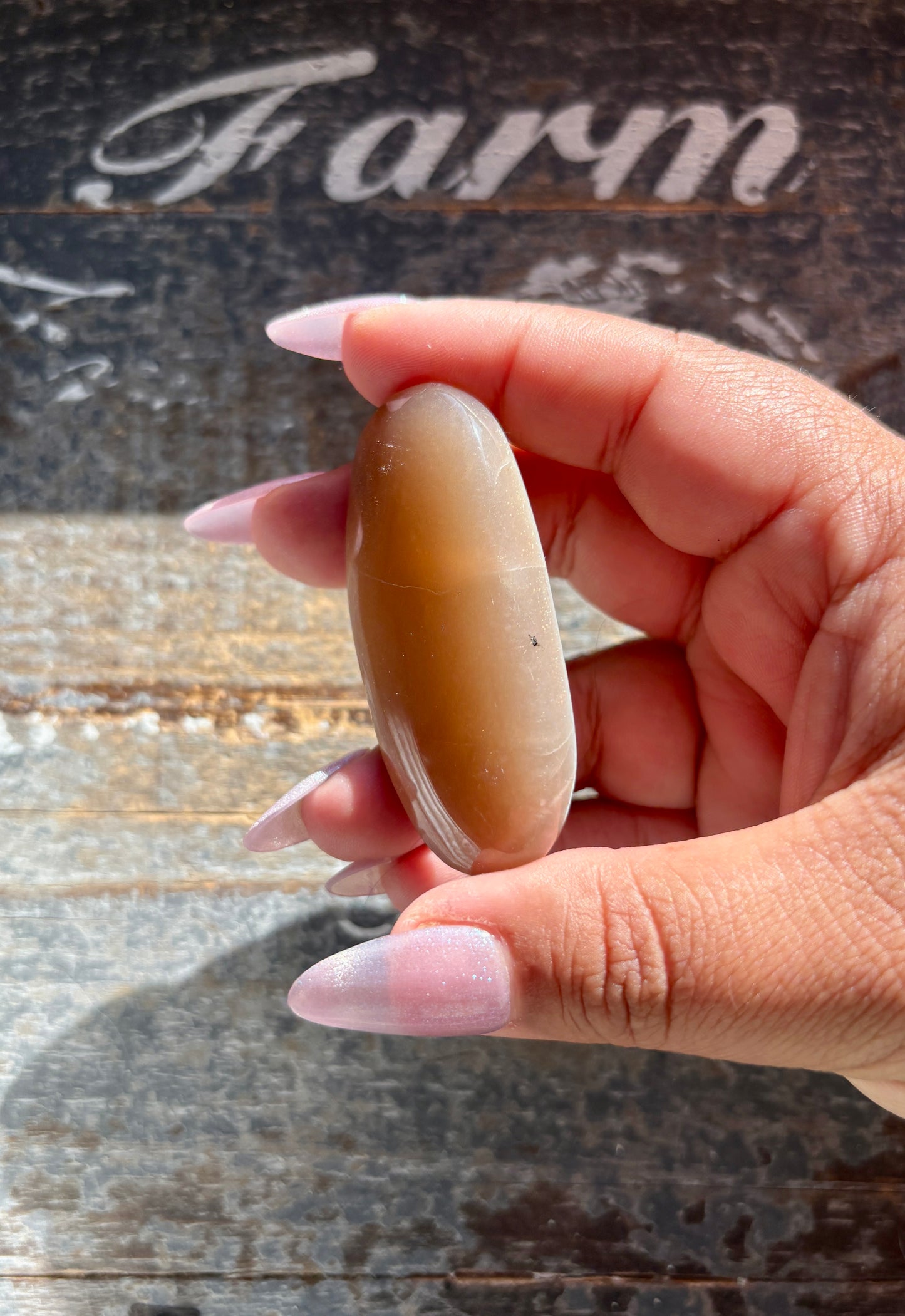 Gorgeous  Rose Gold Moonstone Palm Stone from India