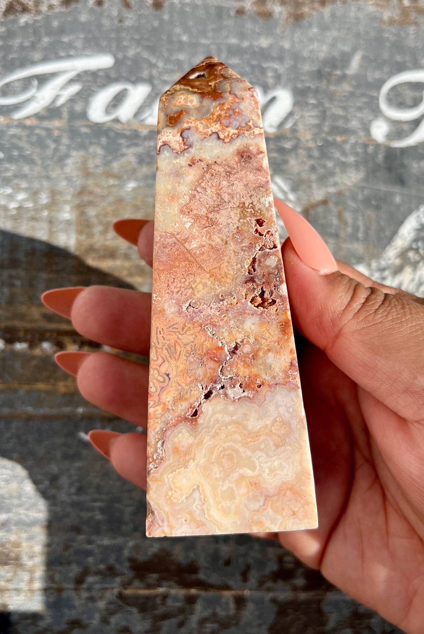 Gorgeous Pink Lace Agate Tower from Indonesia