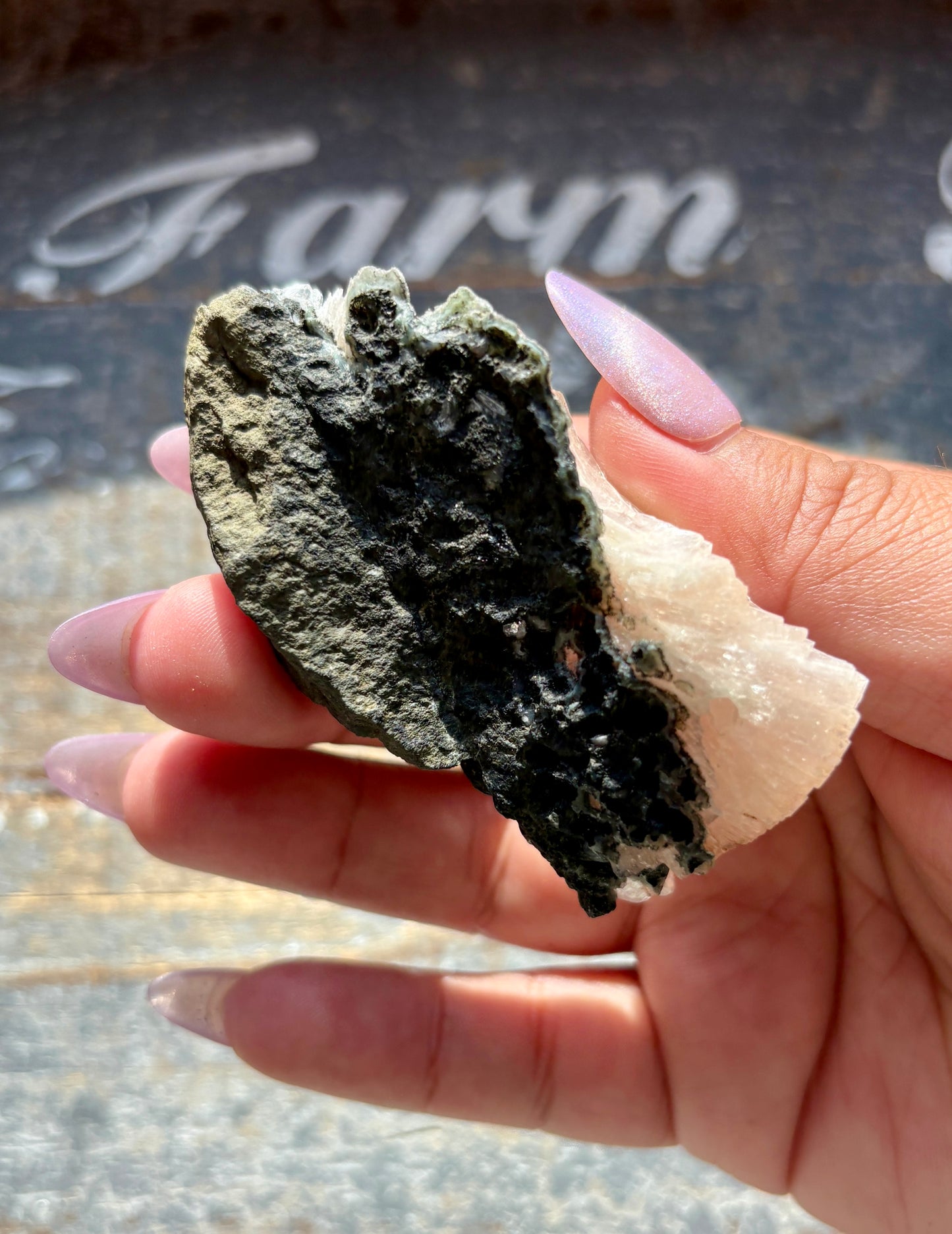 Gorgeous Black Chalcedony with Peach Stilbite Specimen from Jalgaon, India