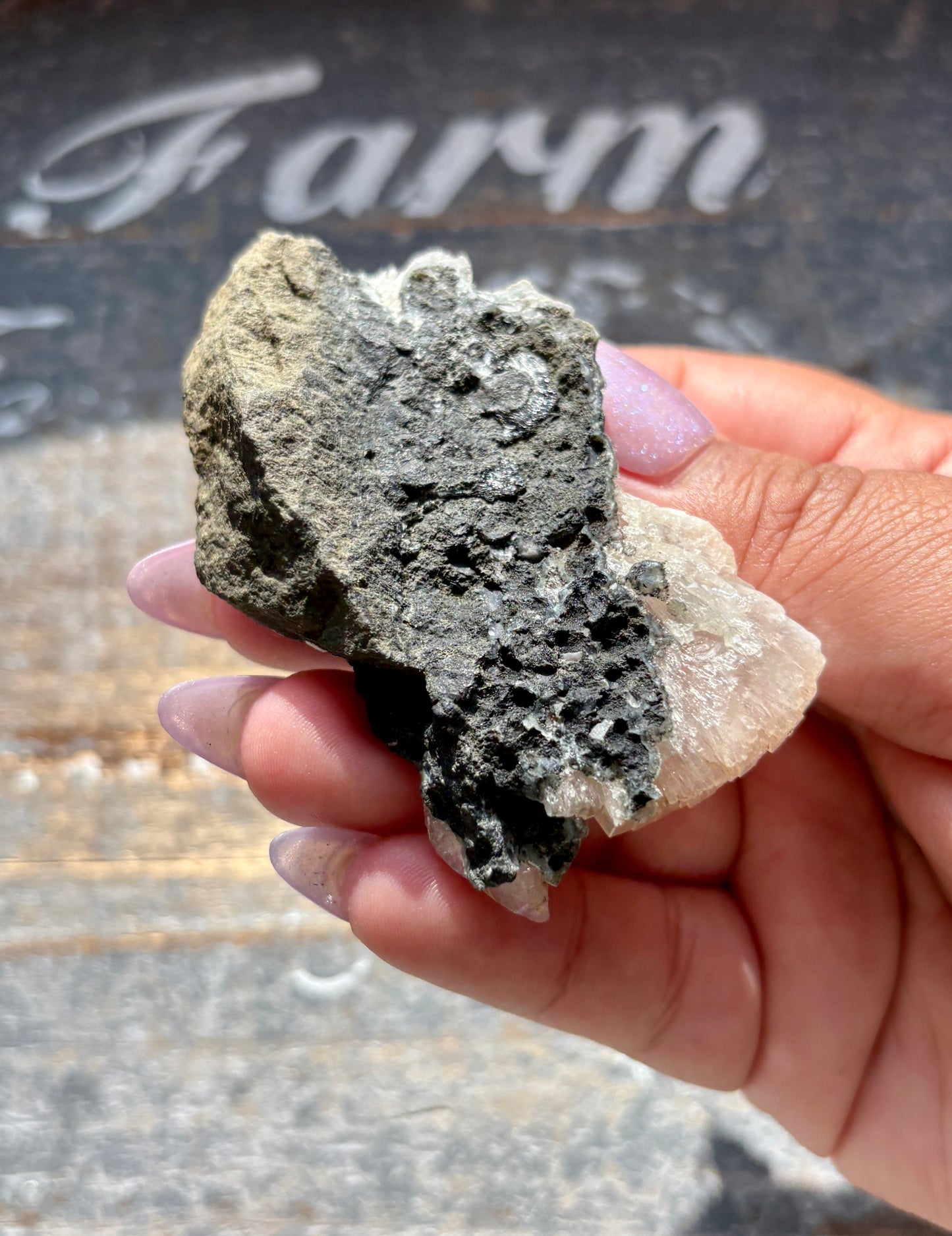 Gorgeous Black Chalcedony with Peach Stilbite Specimen from Jalgaon, India