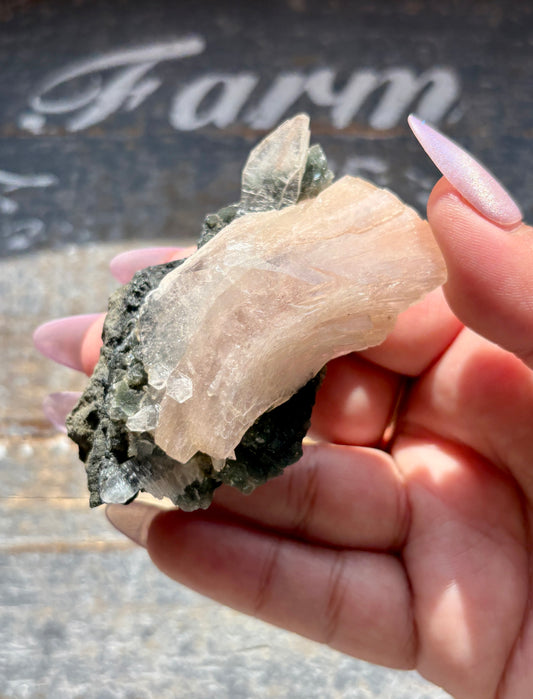 Gorgeous Black Chalcedony with Peach Stilbite Specimen from Jalgaon, India