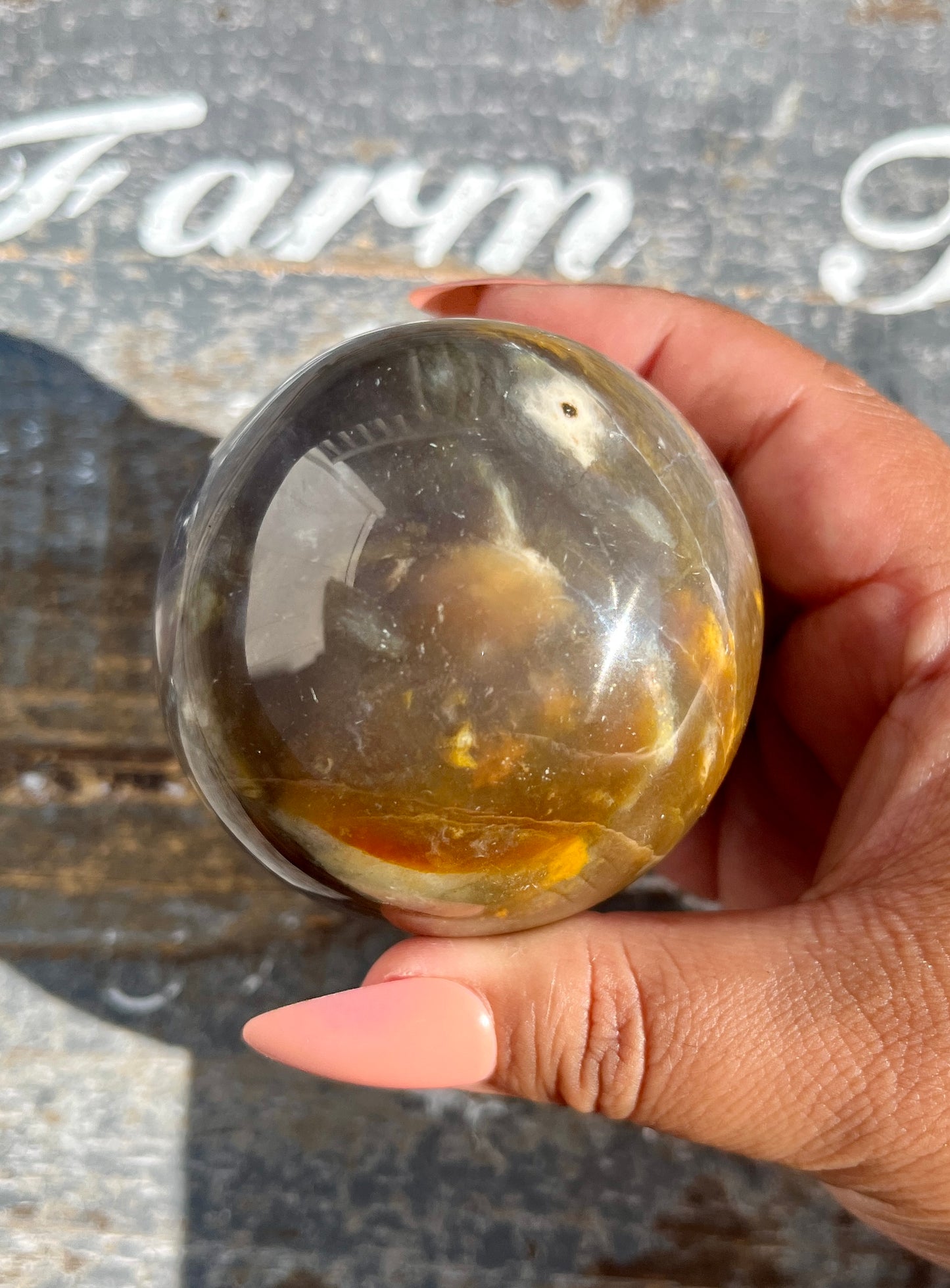 Gorgeous Purple Chalcedony Sphere with Golden Healer from Indonesia