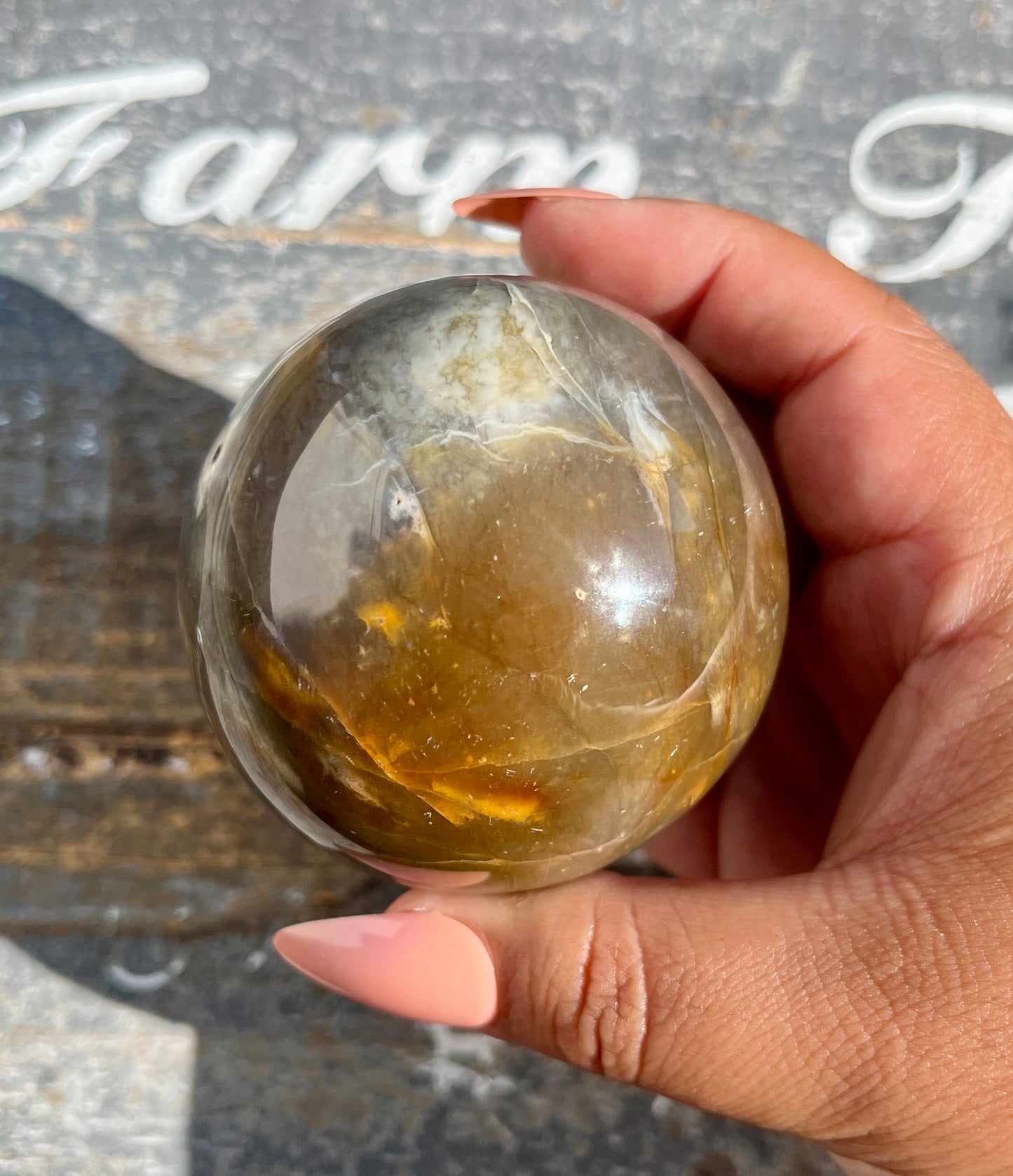 Gorgeous Purple Chalcedony Sphere with Golden Healer from Indonesia