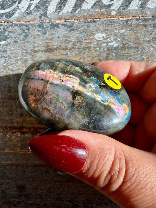 Gorgeous Flashy Labradorite Palm Stone | Madagascar | Opt T
