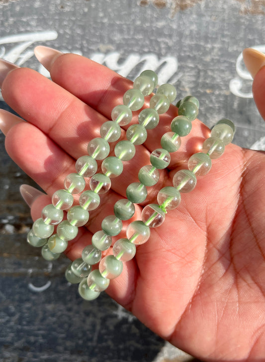 One (1) Certified Natural Green Phantom Quartz Bracelet, High Clarity, Emerald Green Phantom Bracelet