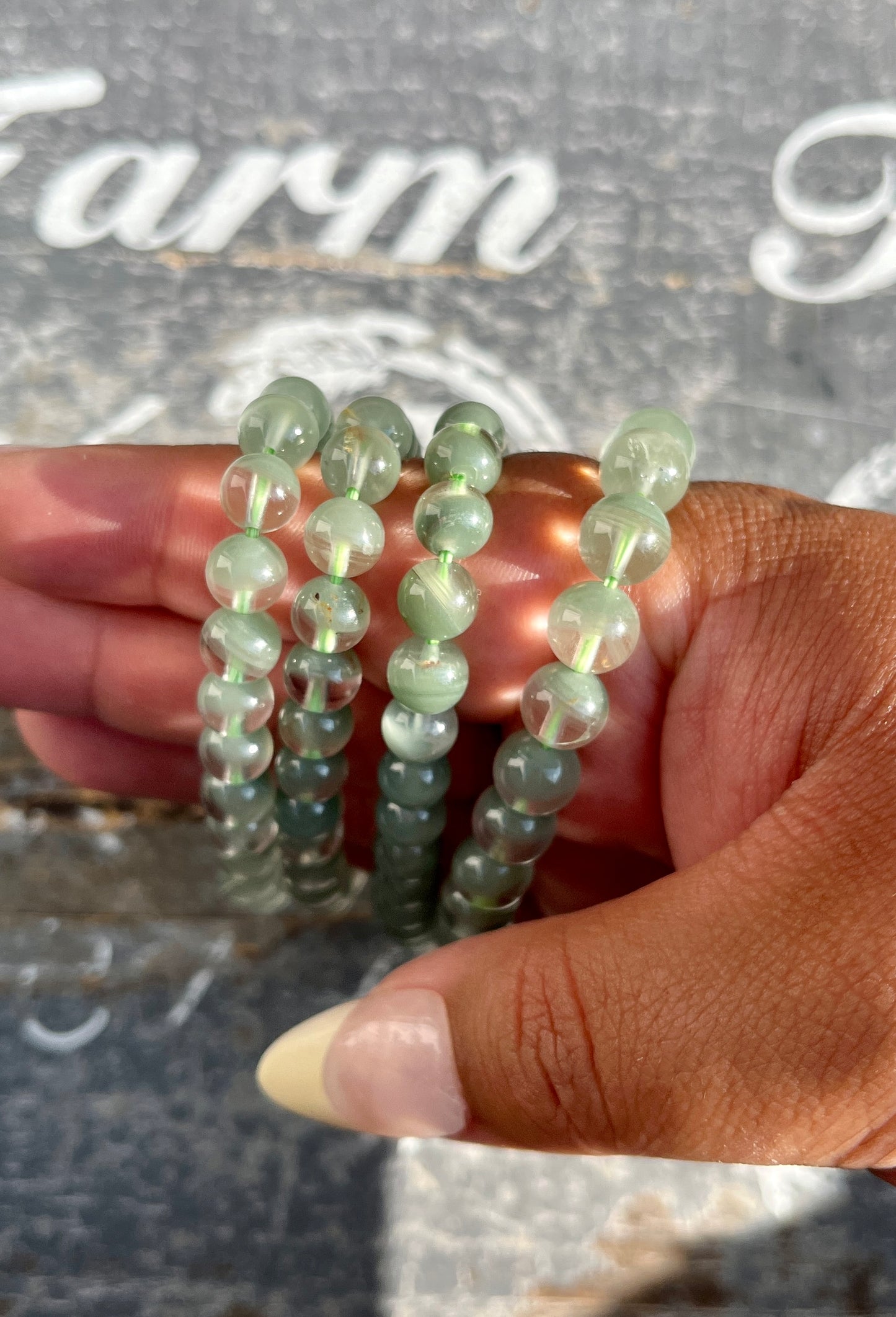 One (1) Certified Natural Green Phantom Quartz Bracelet, High Clarity, Emerald Green Phantom Bracelet