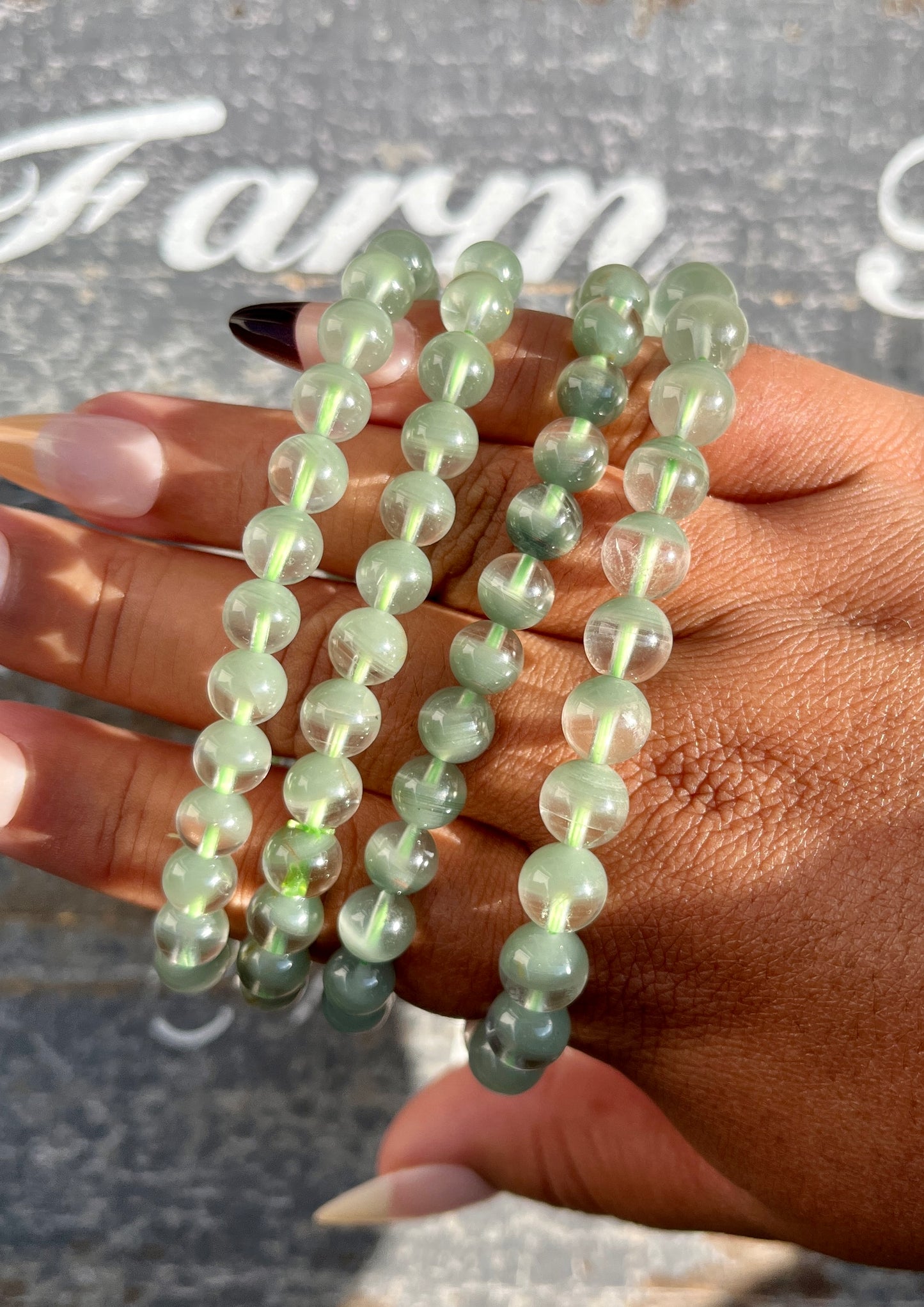 One (1) Certified Natural Green Phantom Quartz Bracelet, High Clarity, Emerald Green Phantom Bracelet