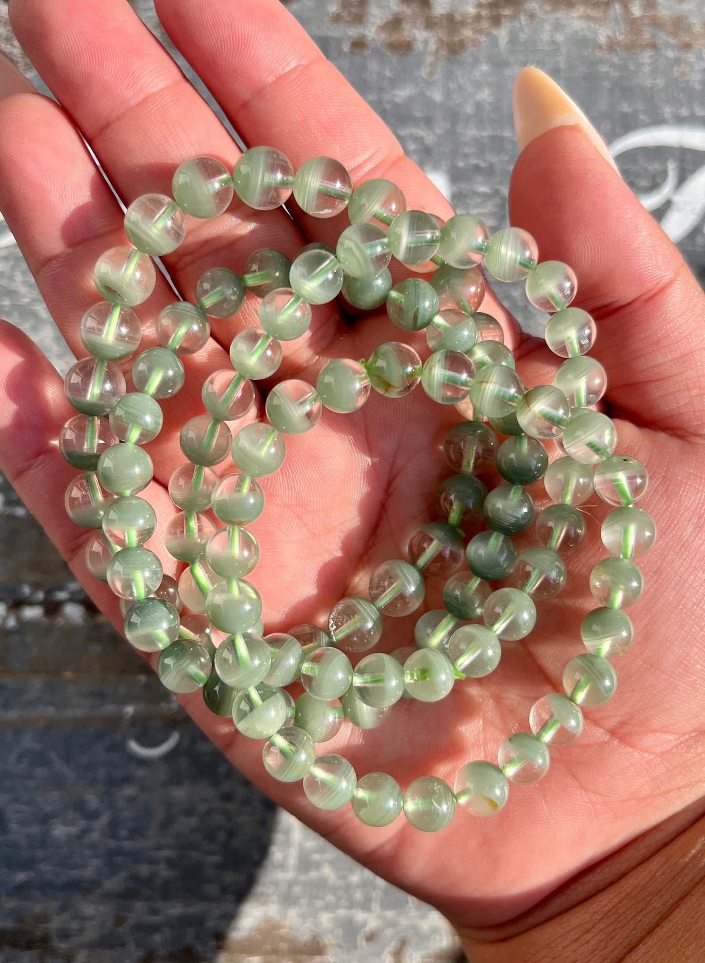 One (1) Certified Natural Green Phantom Quartz Bracelet, High Clarity, Emerald Green Phantom Bracelet