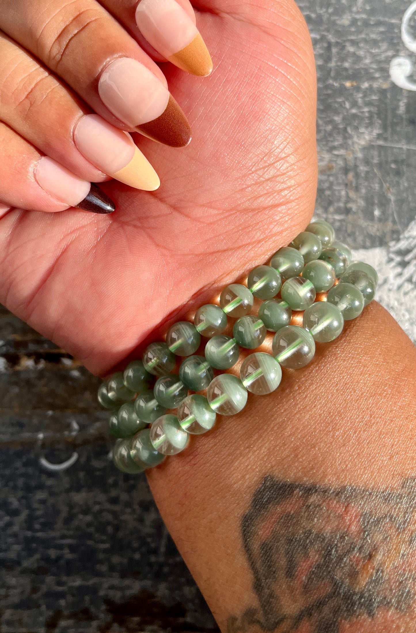 One (1) Certified Natural Green Phantom Quartz Bracelet, High Clarity, Emerald Green Phantom Bracelet