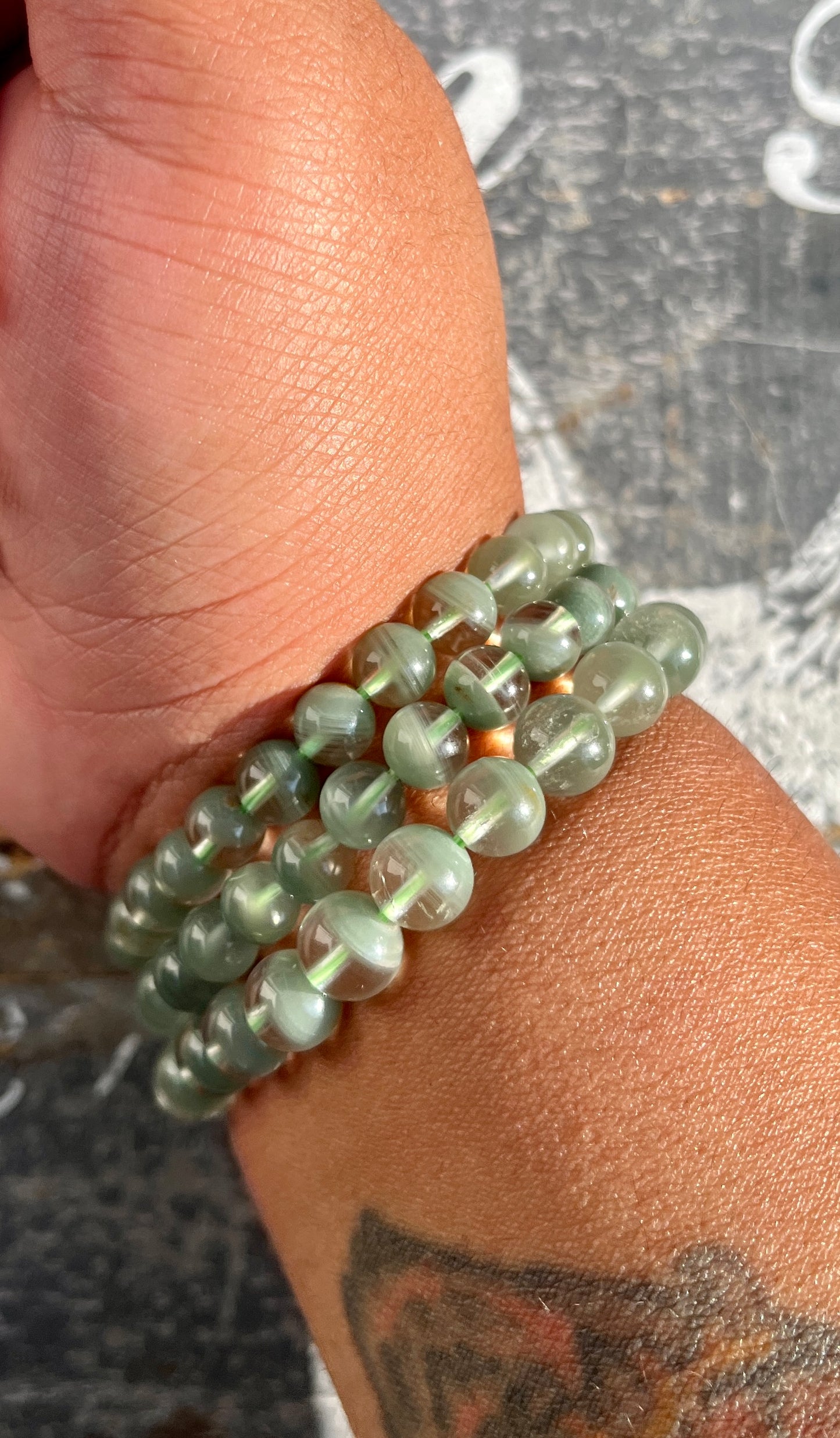 One (1) Certified Natural Green Phantom Quartz Bracelet, High Clarity, Emerald Green Phantom Bracelet