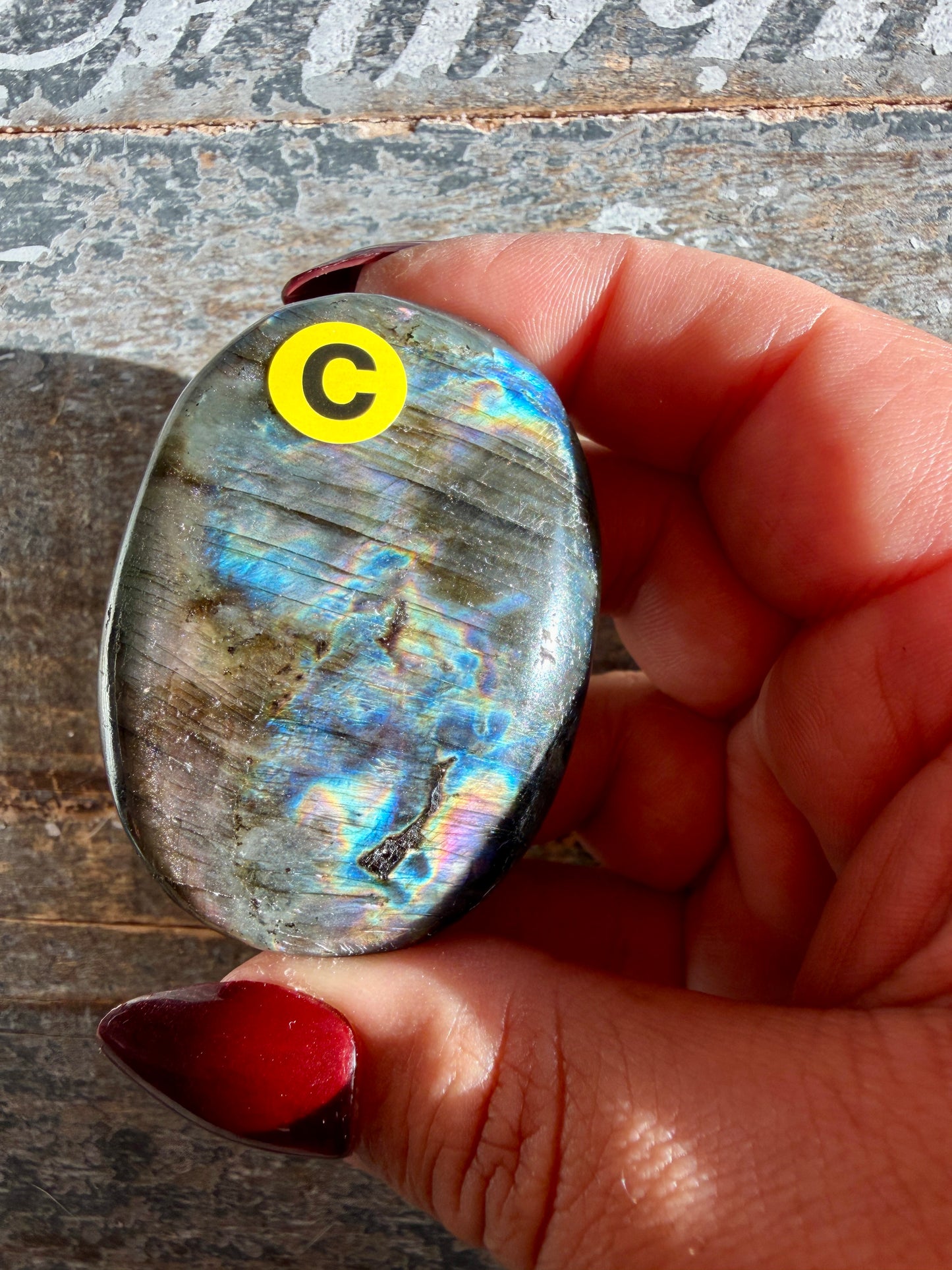 Gorgeous Flashy Labradorite Palm Stone | Madagascar | Opt C