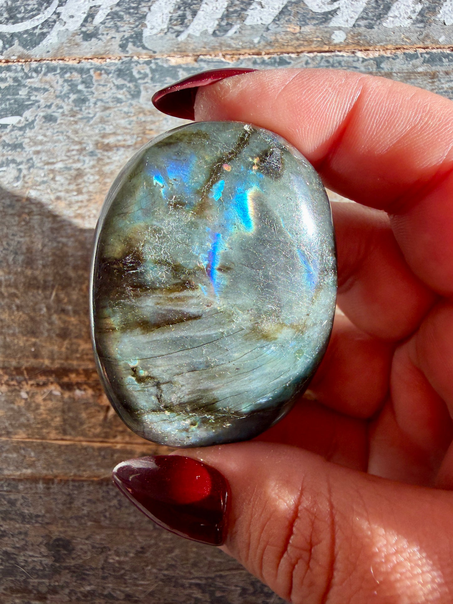 Gorgeous Flashy Labradorite Palm Stone | Madagascar | Opt C