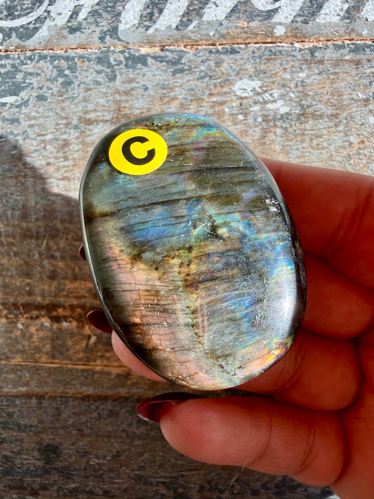 Gorgeous Flashy Labradorite Palm Stone | Madagascar | Opt C