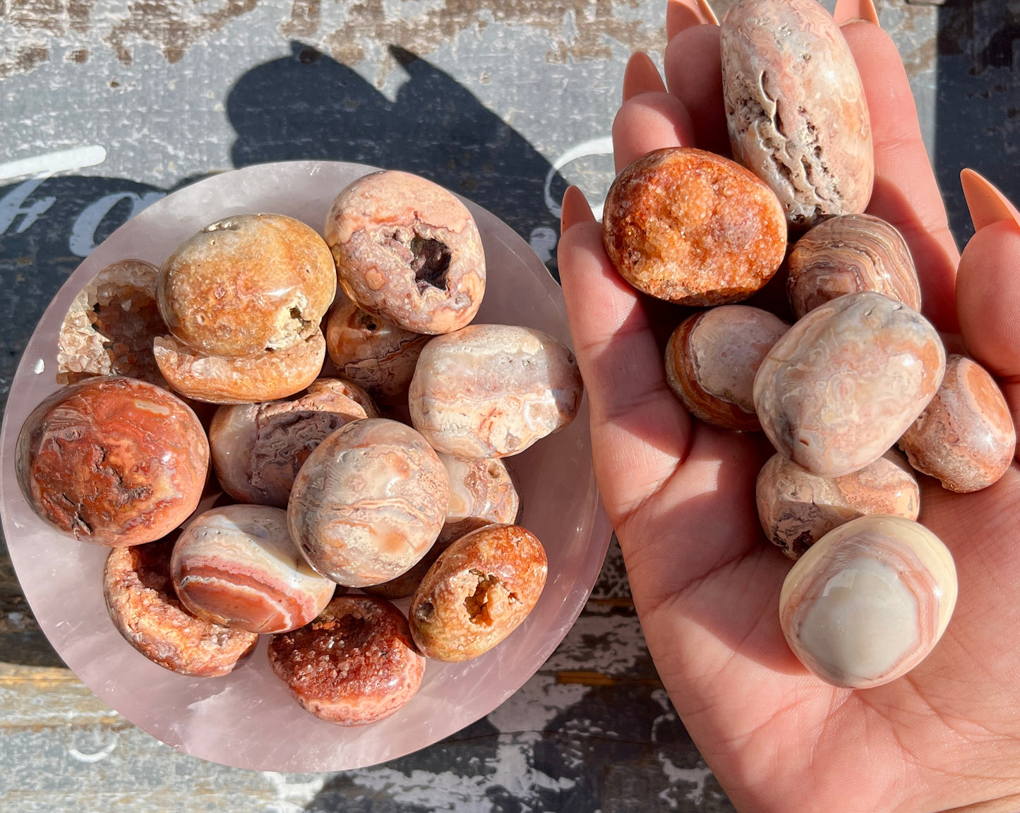 One (1) Gorgeous Pink Lace Agate Tumble, intuitively chosen