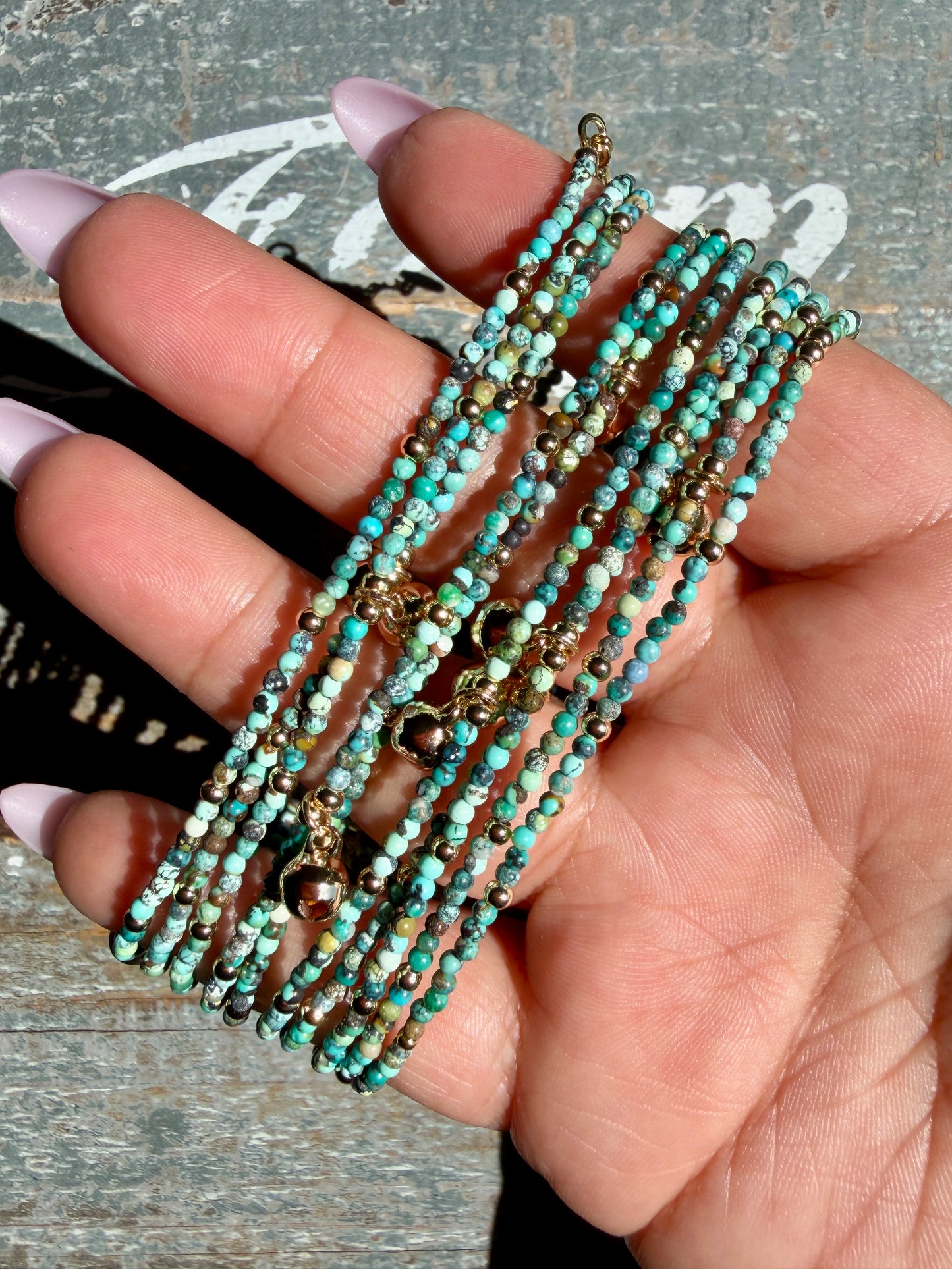 Micro Faceted African Jasper/Turquoise Beaded ANKLET | 2-3 mm | Adjustable up to 10"