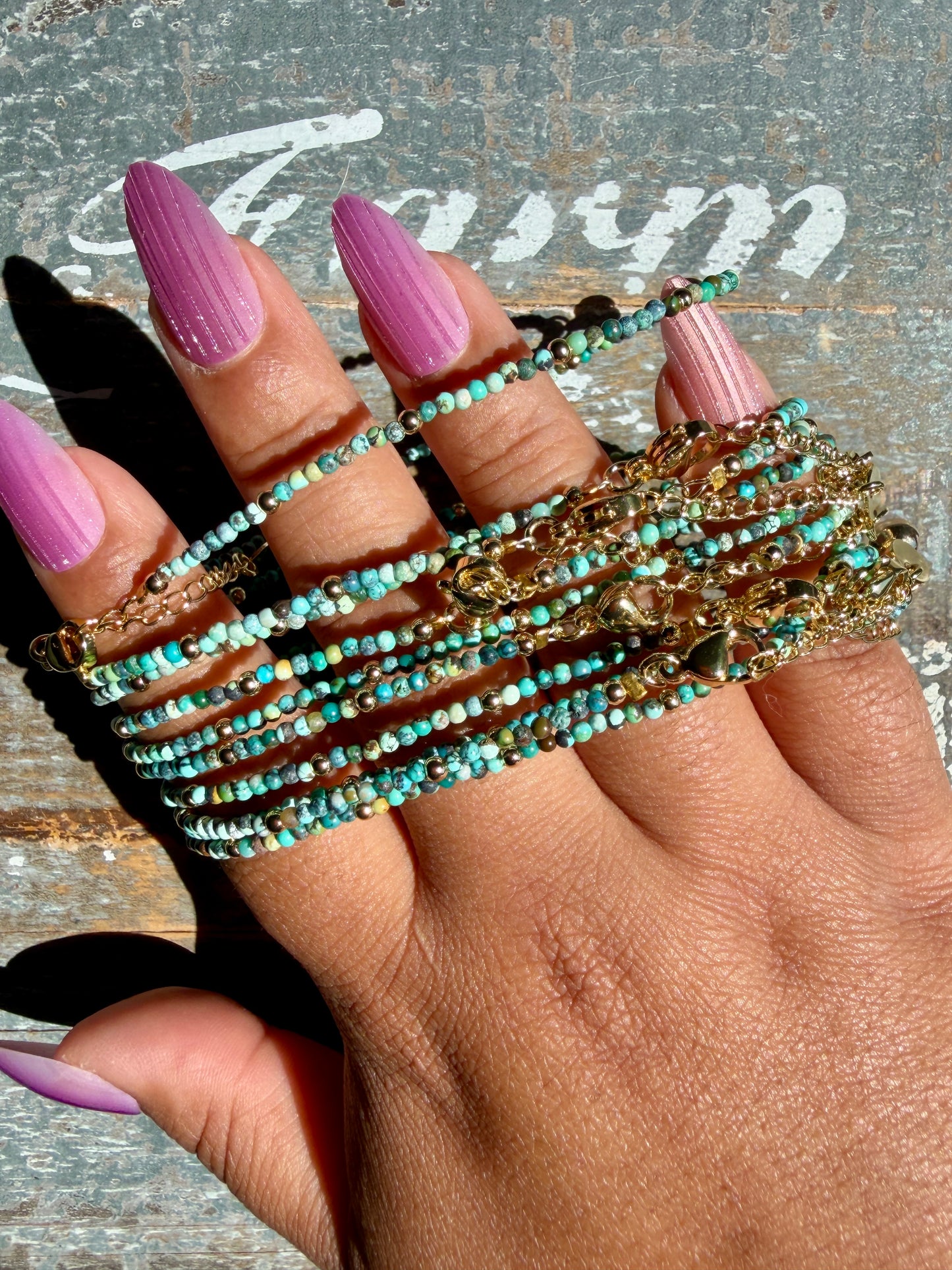 Micro Faceted African Jasper/Turquoise Beaded ANKLET | 2-3 mm | Adjustable up to 10"