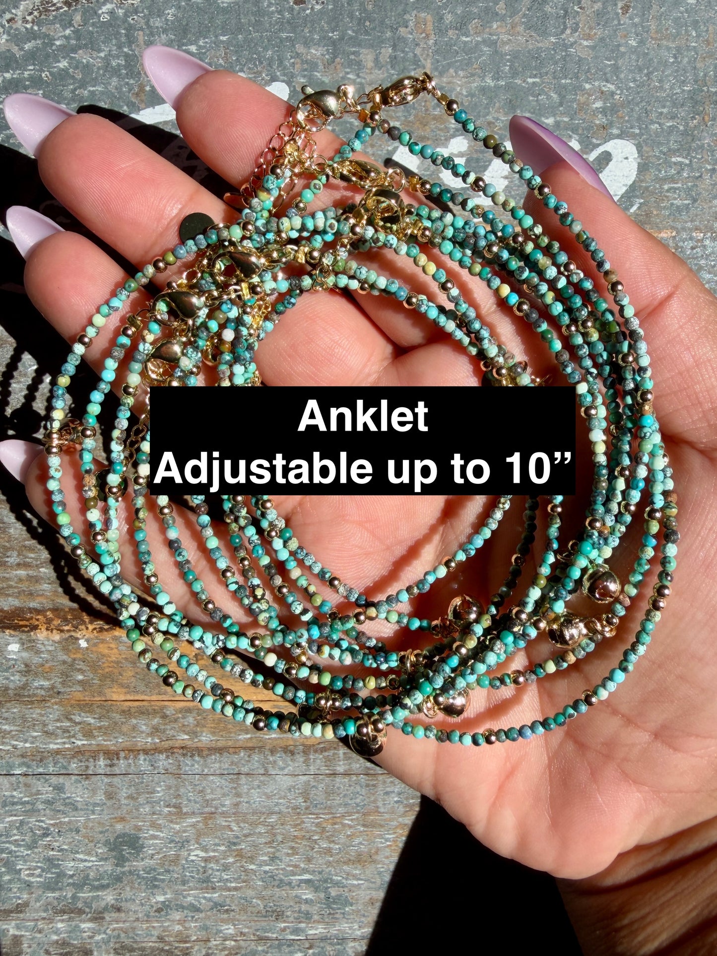 Micro Faceted African Jasper/Turquoise Beaded ANKLET | 2-3 mm | Adjustable up to 10"