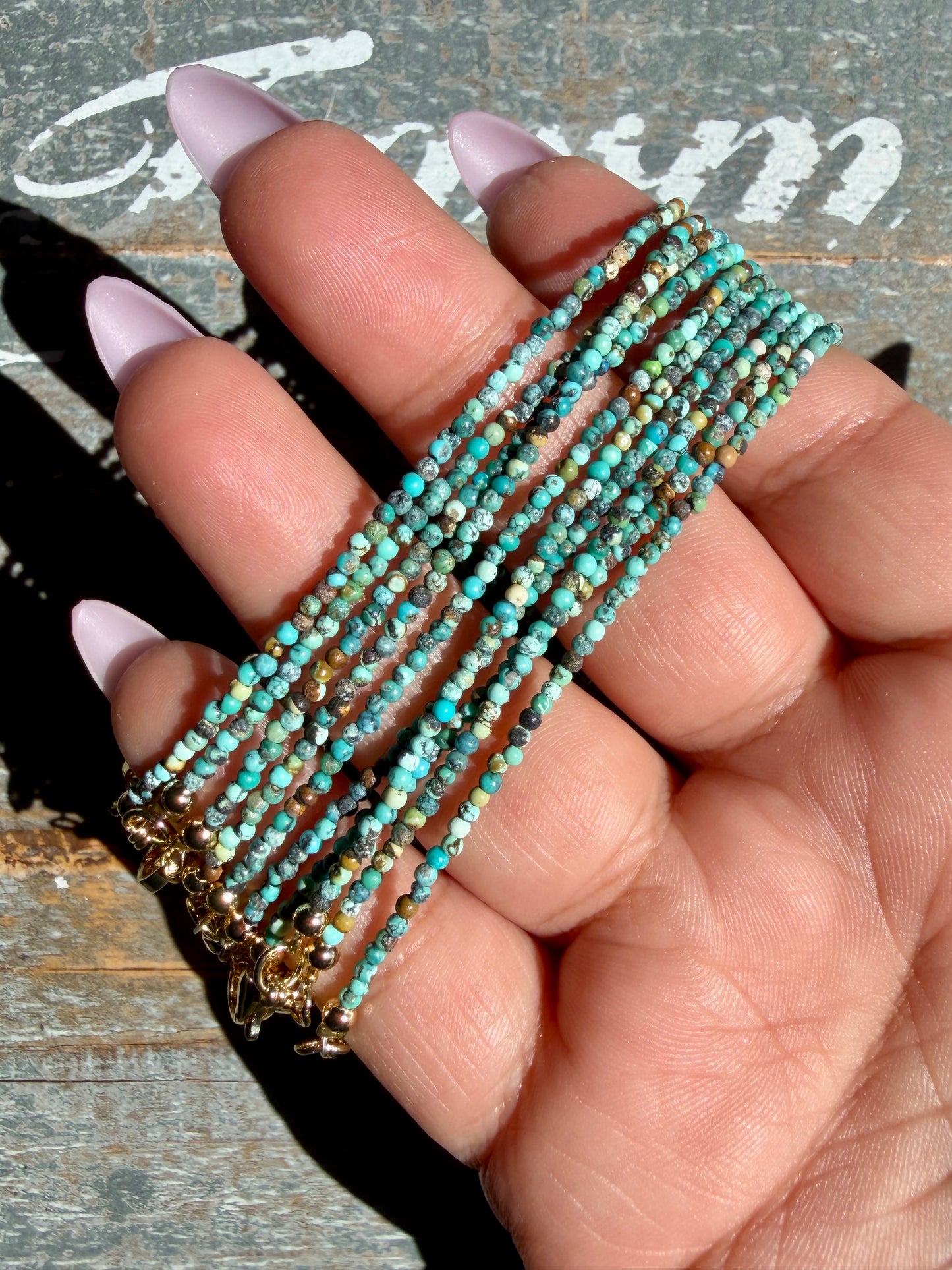 Micro Faceted African Jasper/Turquoise Beaded BRACELET | 1-2 mm | Adjustable up to 8"