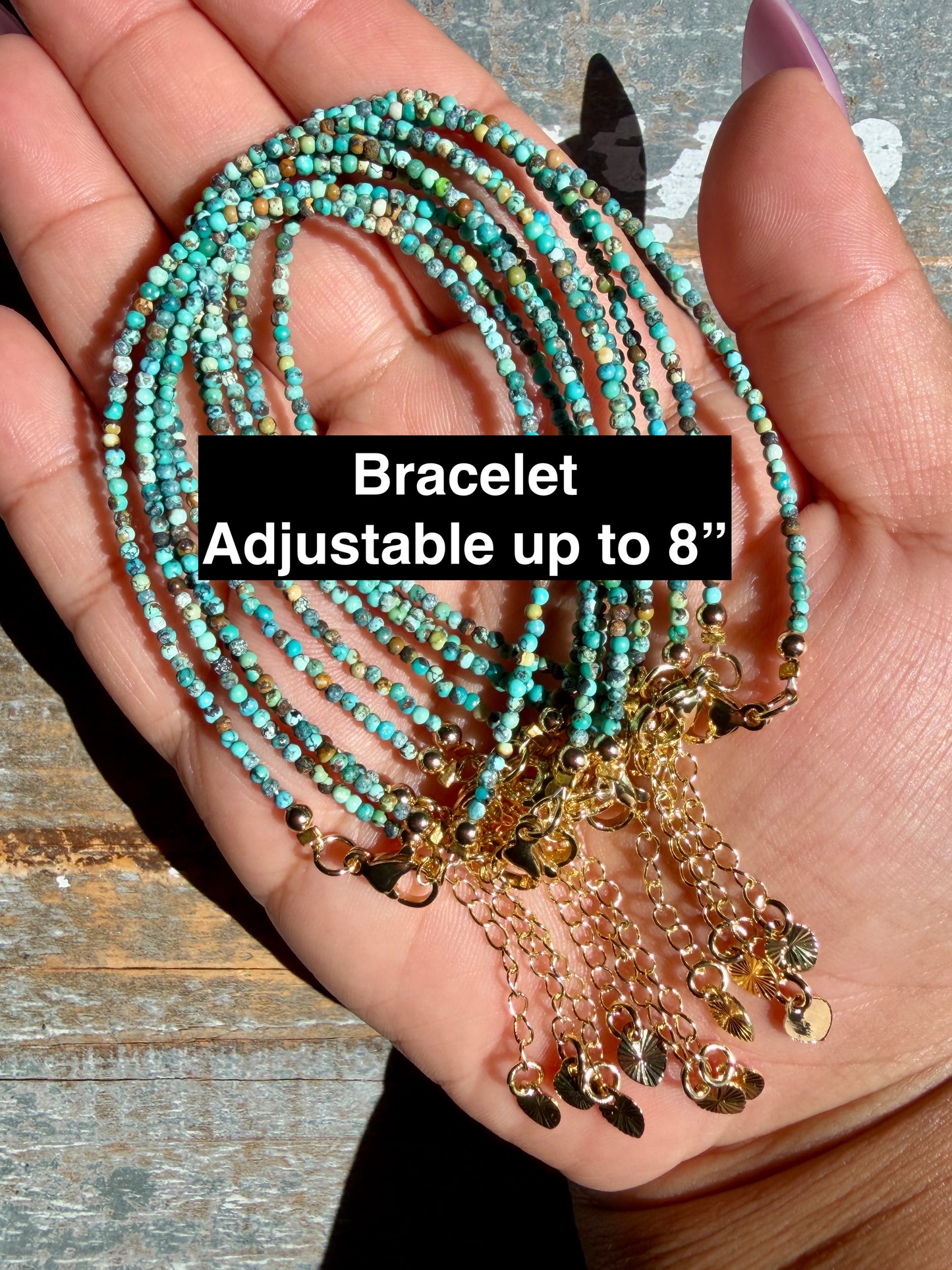 Micro Faceted African Jasper/Turquoise Beaded BRACELET | 1-2 mm | Adjustable up to 8"