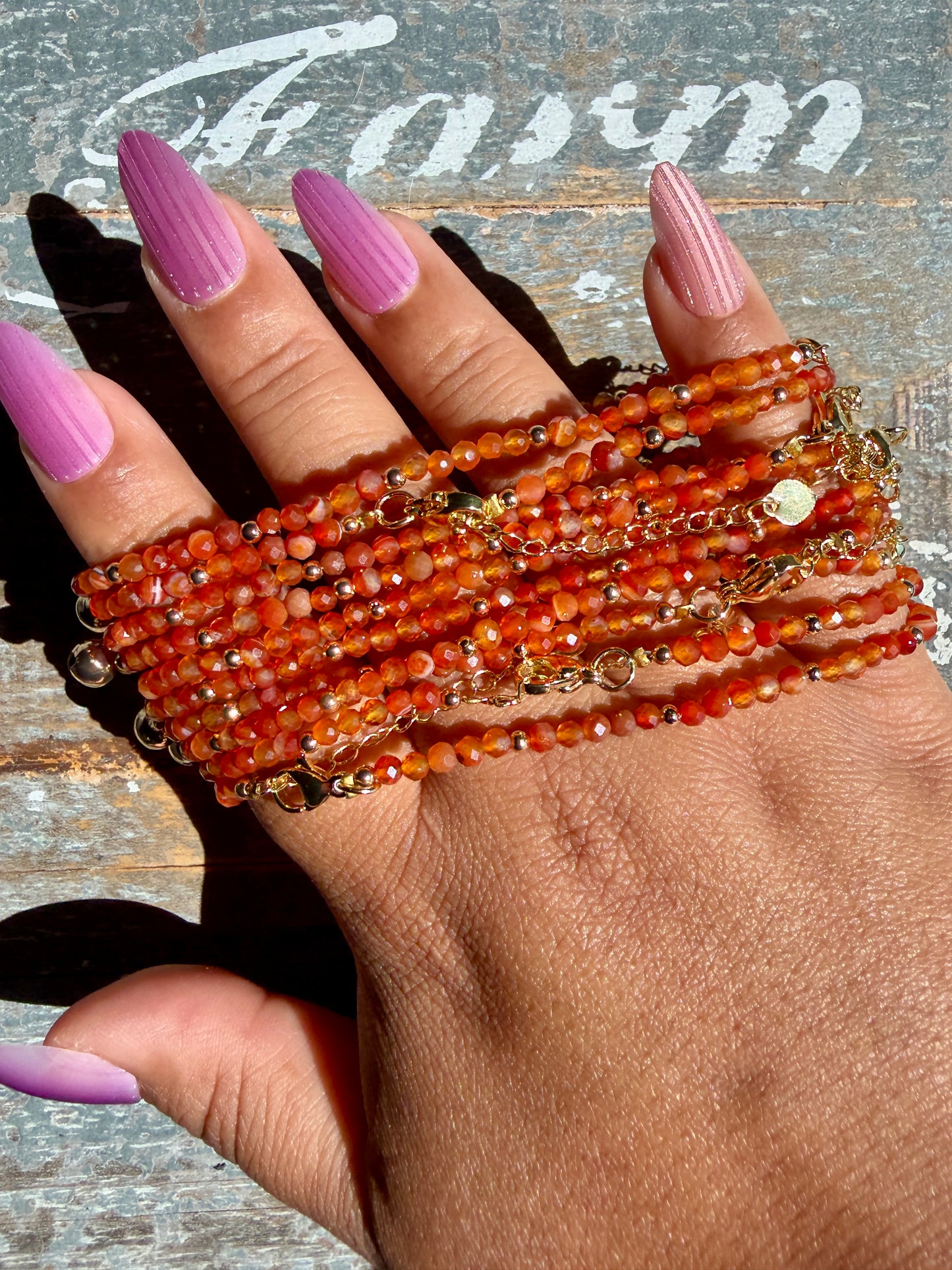 Micro Faceted Carnelian Beaded ANKLET | 2-3 mm | Adjustable up to 10"