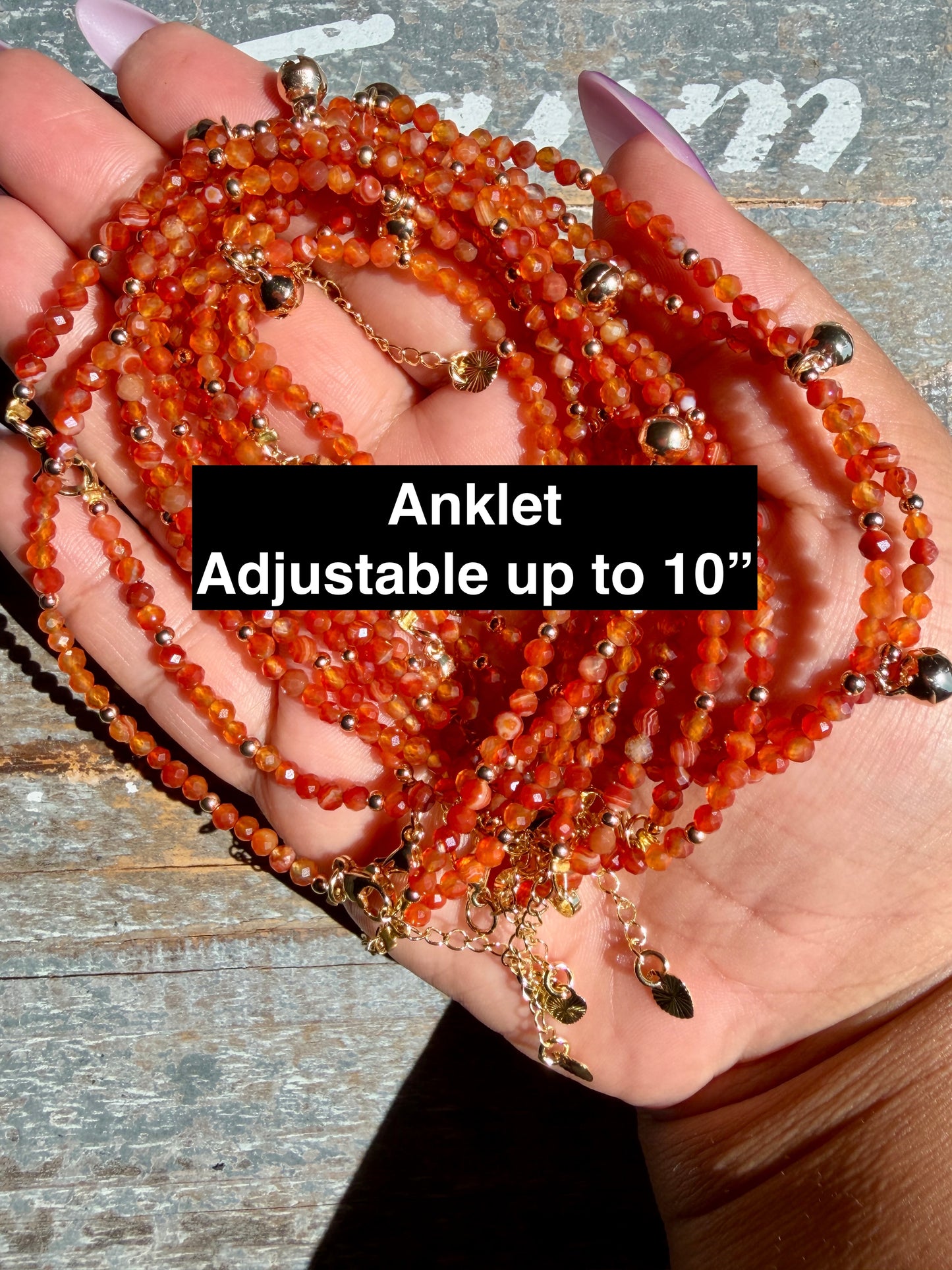 Micro Faceted Carnelian Beaded ANKLET | 2-3 mm | Adjustable up to 10"