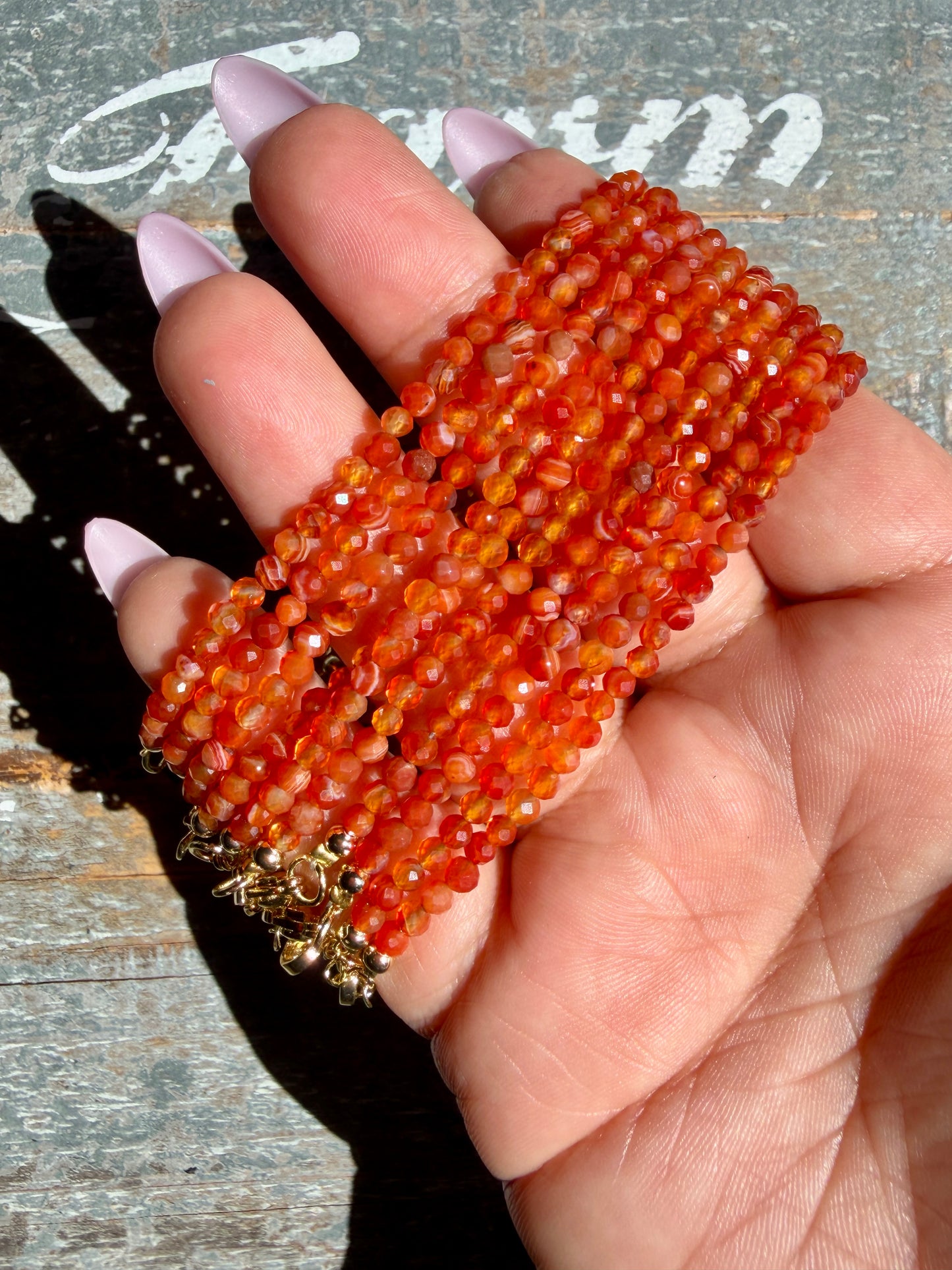 Micro Faceted Carnelian Beaded BRACELET | 1-2 mm | Adjustable up to 8"