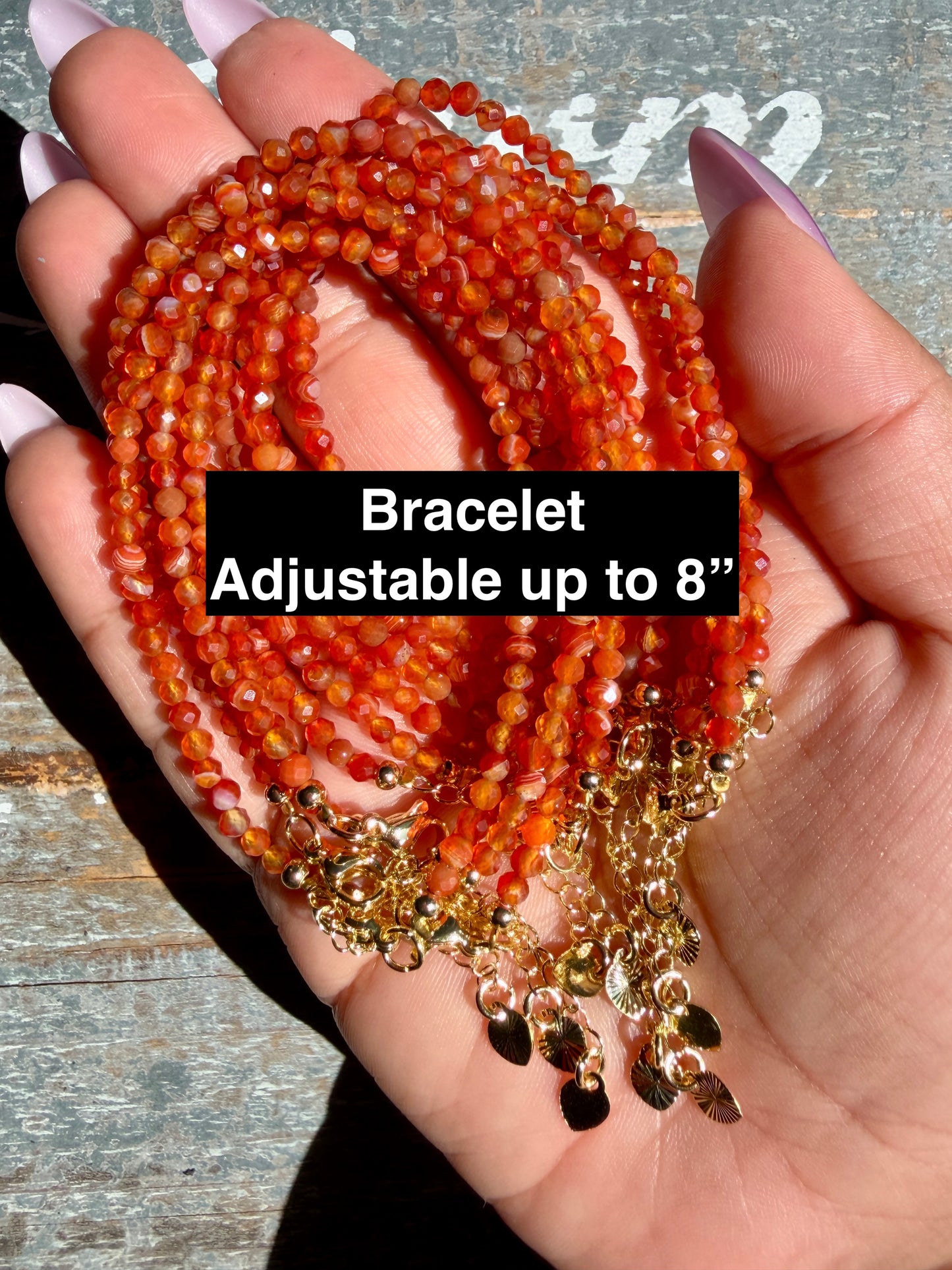 Micro Faceted Carnelian Beaded BRACELET | 1-2 mm | Adjustable up to 8"