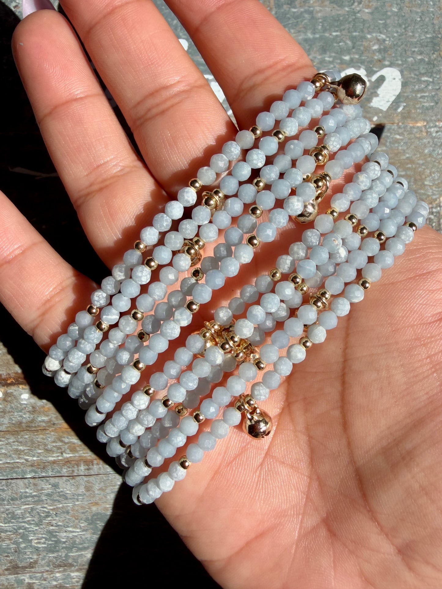 Micro Faceted Angelite Beaded ANKLET | 2-3 mm | Adjustable up to 10"