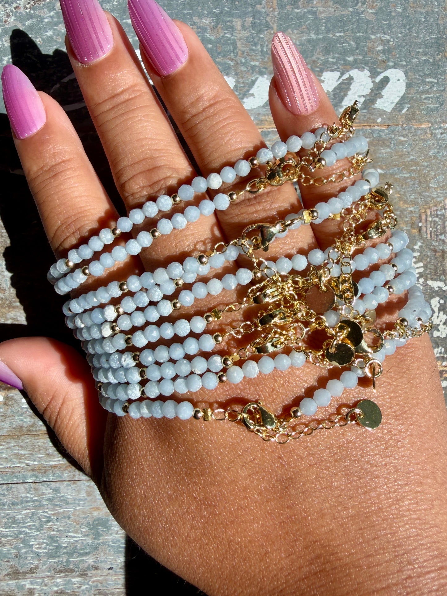 Micro Faceted Angelite Beaded ANKLET | 2-3 mm | Adjustable up to 10"