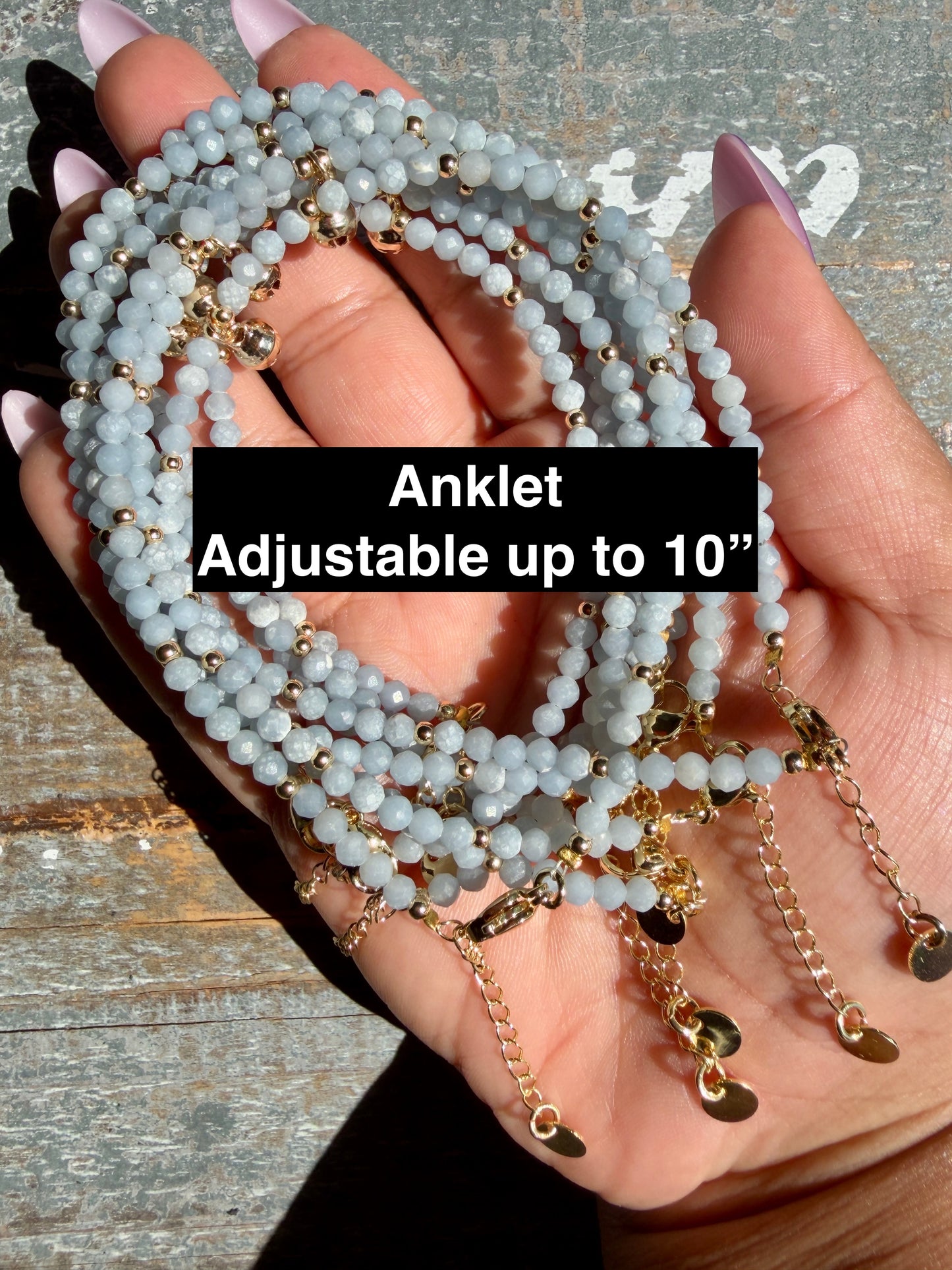 Micro Faceted Angelite Beaded ANKLET | 2-3 mm | Adjustable up to 10"