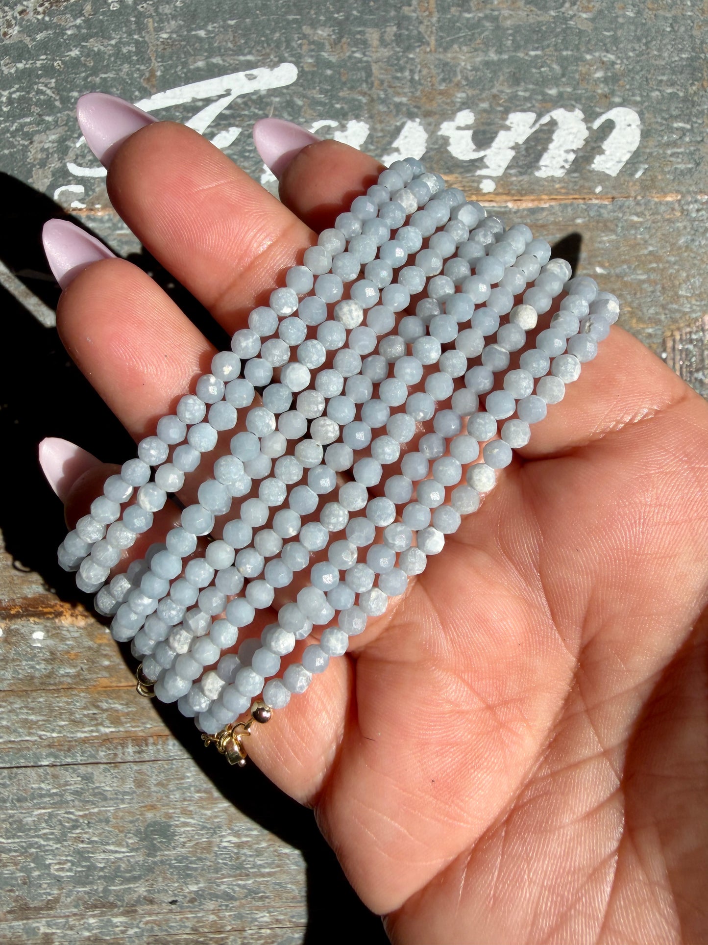 Micro Faceted Angelite Beaded BRACELET | 1-2 mm | Adjustable up to 8"