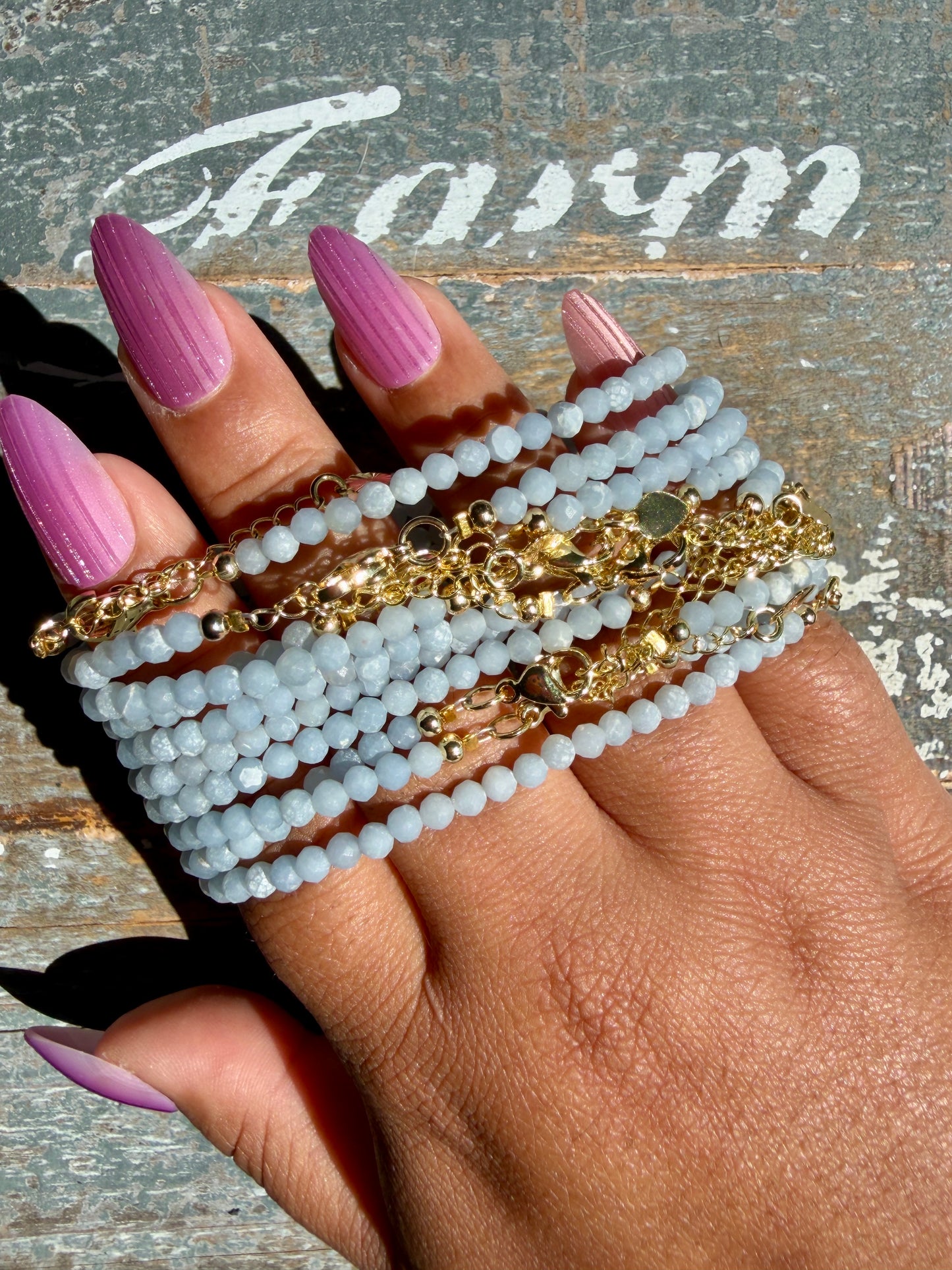 Micro Faceted Angelite Beaded BRACELET | 1-2 mm | Adjustable up to 8"