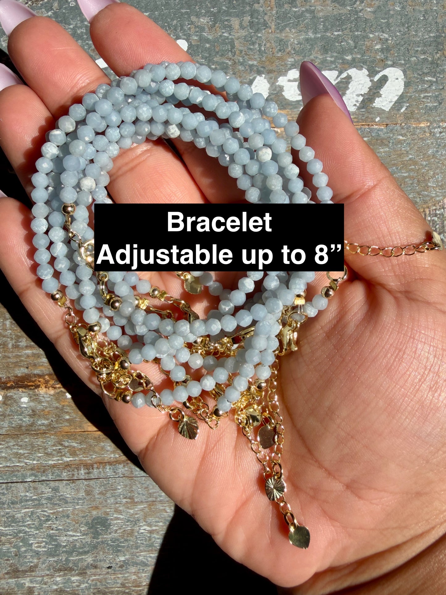 Micro Faceted Angelite Beaded BRACELET | 1-2 mm | Adjustable up to 8"