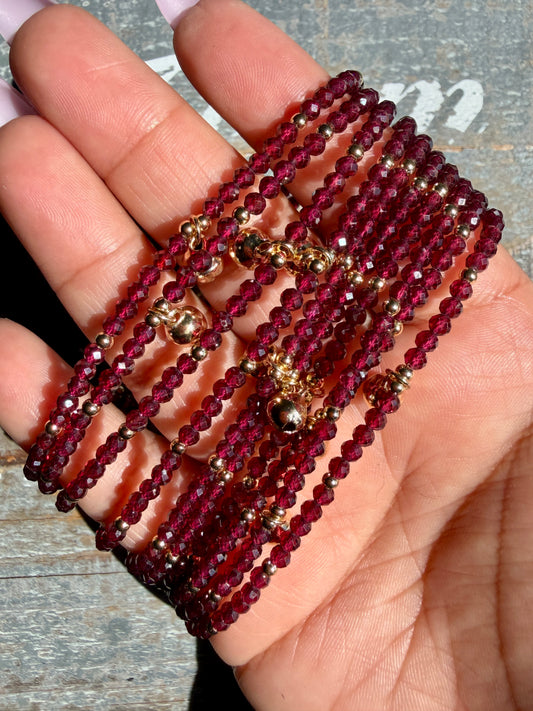 Micro Faceted Garnet Beaded ANKLET | 2-3 mm | Adjustable up to 10"
