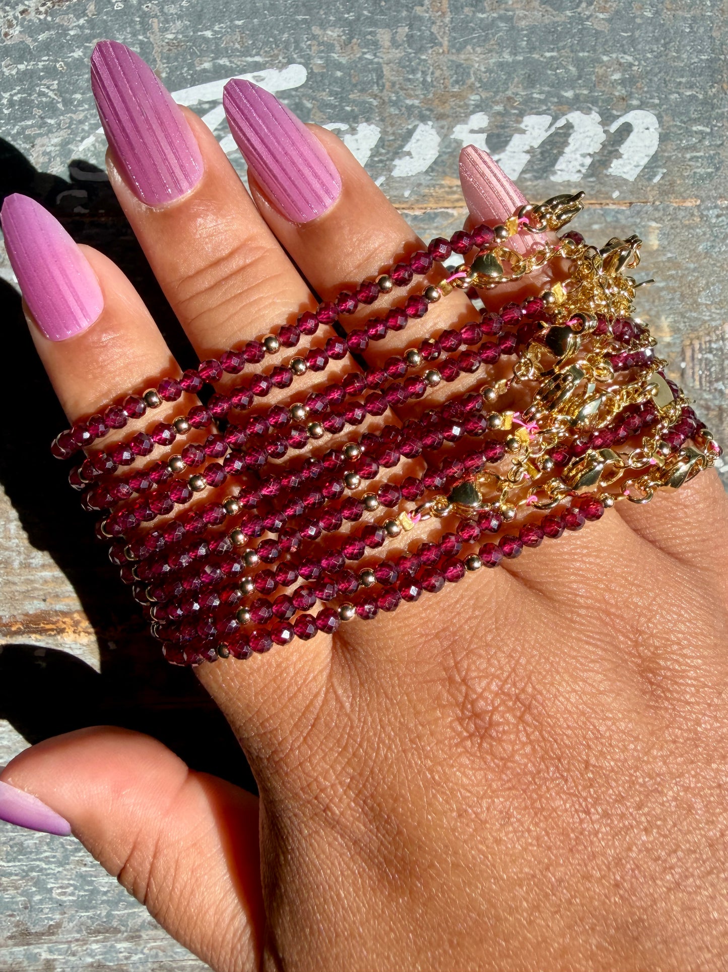 Micro Faceted Garnet Beaded ANKLET | 2-3 mm | Adjustable up to 10"
