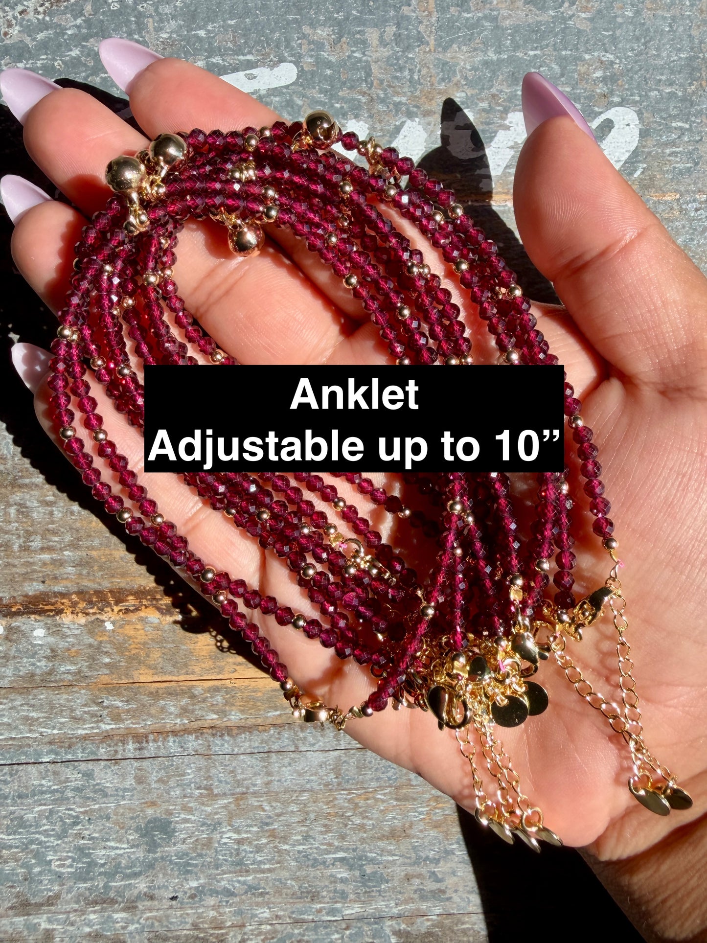Micro Faceted Garnet Beaded ANKLET | 2-3 mm | Adjustable up to 10"