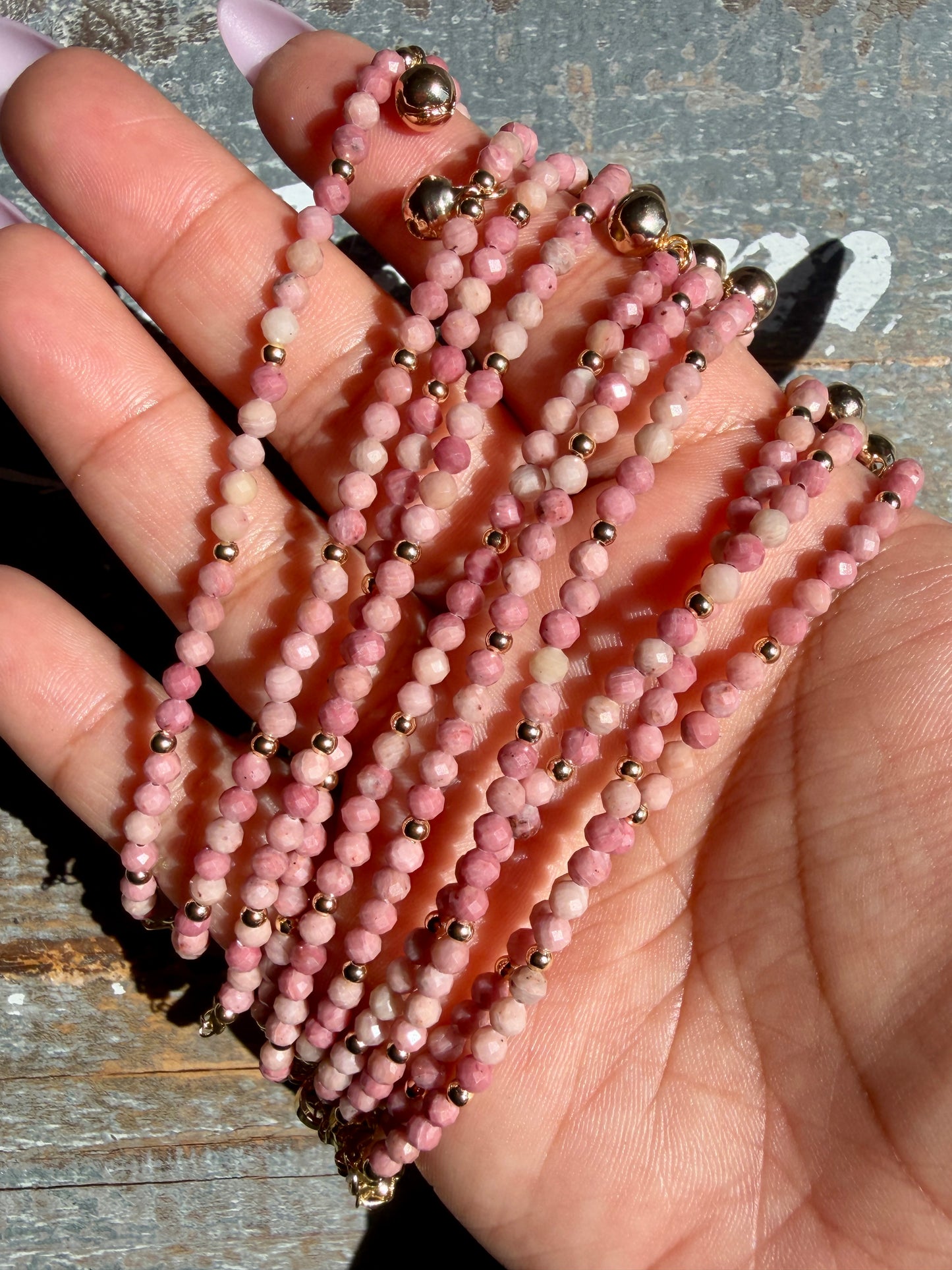 Micro Faceted Pink Petrified Wood Beaded ANKLET | 2-3 mm | Adjustable up to 10"