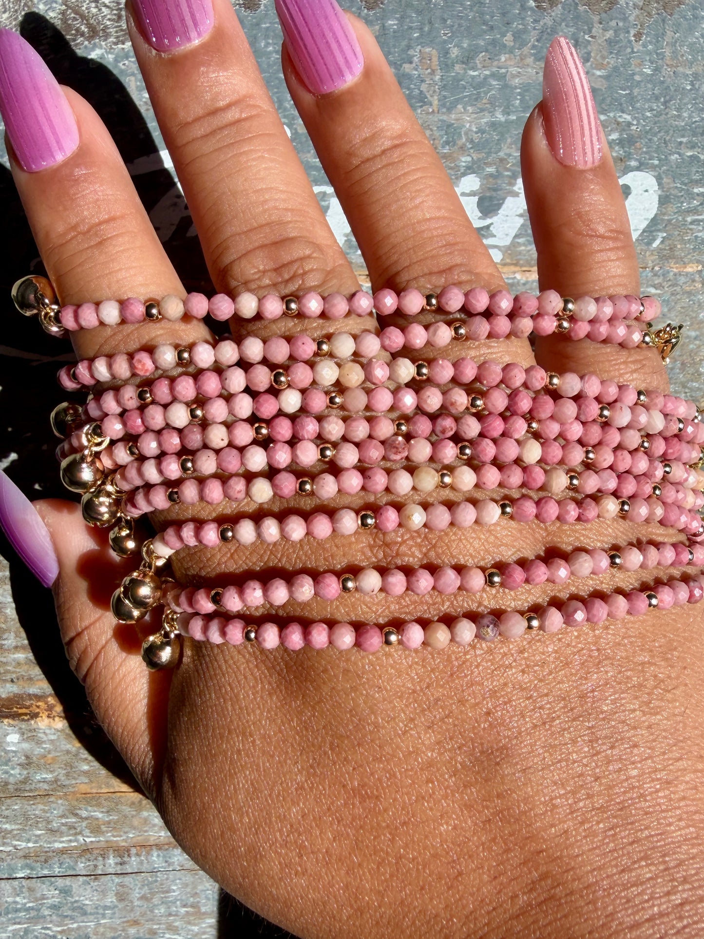 Micro Faceted Pink Petrified Wood Beaded ANKLET | 2-3 mm | Adjustable up to 10"