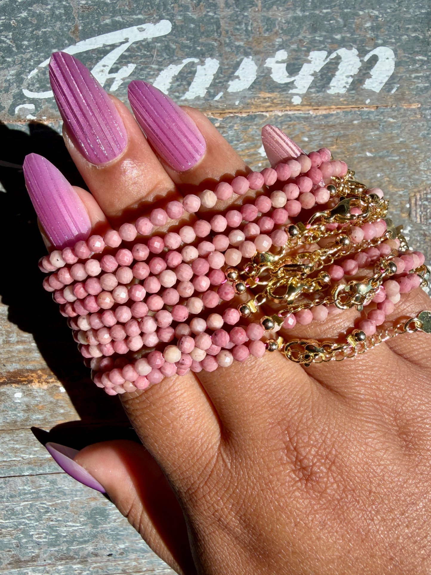 Micro Faceted Pink Petrified Wood Beaded BRACELET | 1-2 mm | Adjustable up to 8"