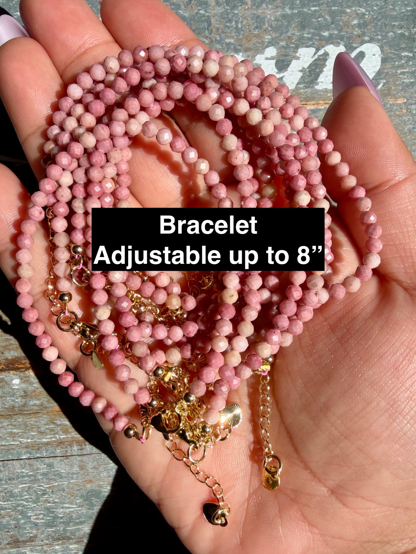 Micro Faceted Pink Petrified Wood Beaded BRACELET | 1-2 mm | Adjustable up to 8"
