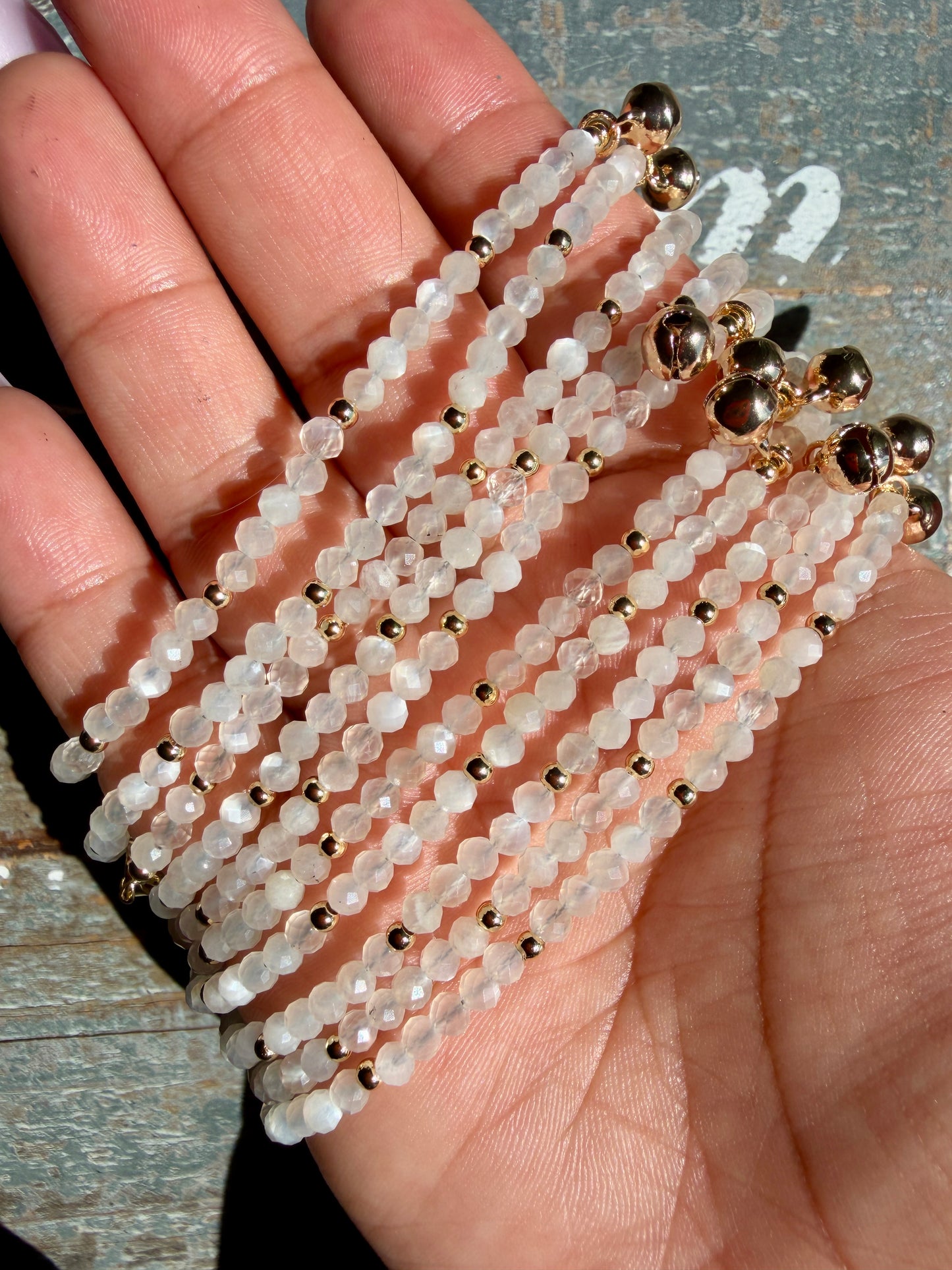 Micro Faceted White Moonstone Beaded ANKLET | 2-3 mm | Adjustable up to 10"