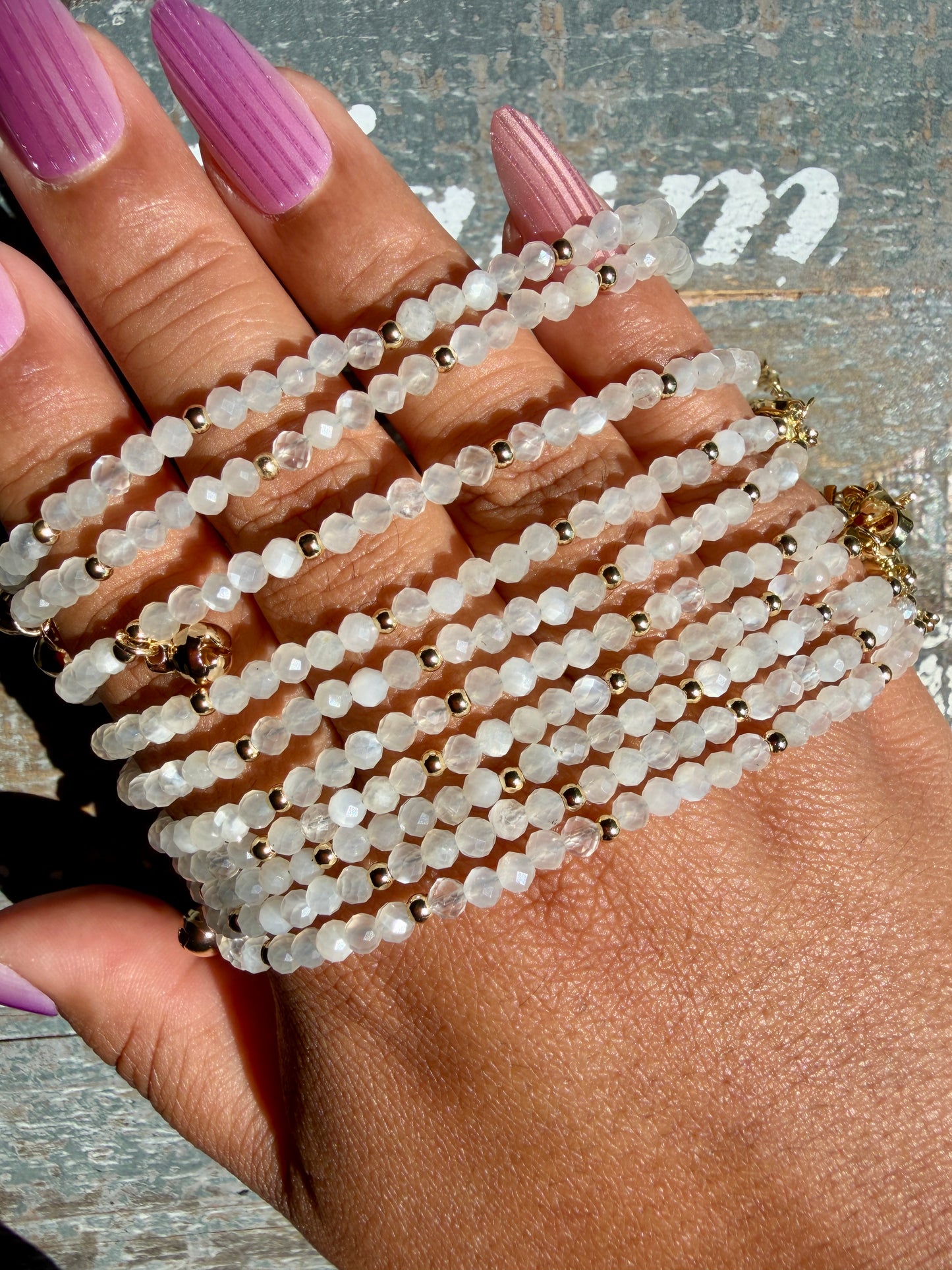 Micro Faceted White Moonstone Beaded ANKLET | 2-3 mm | Adjustable up to 10"