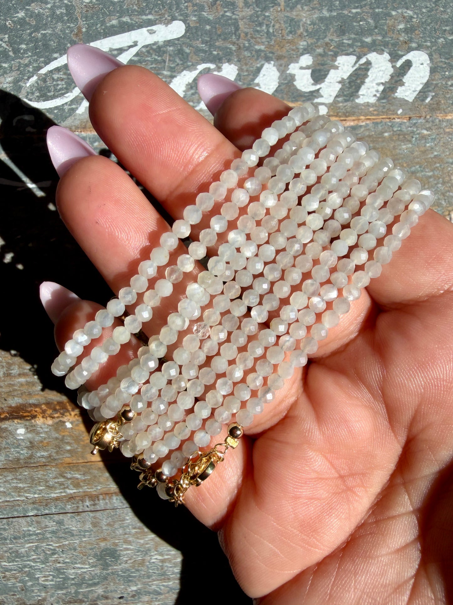 Micro Faceted White Moonstone Beaded BRACELET | 1-2 mm | Adjustable up to 8"